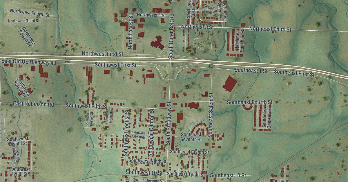 Map of Oak Grove, Missouri in 2026