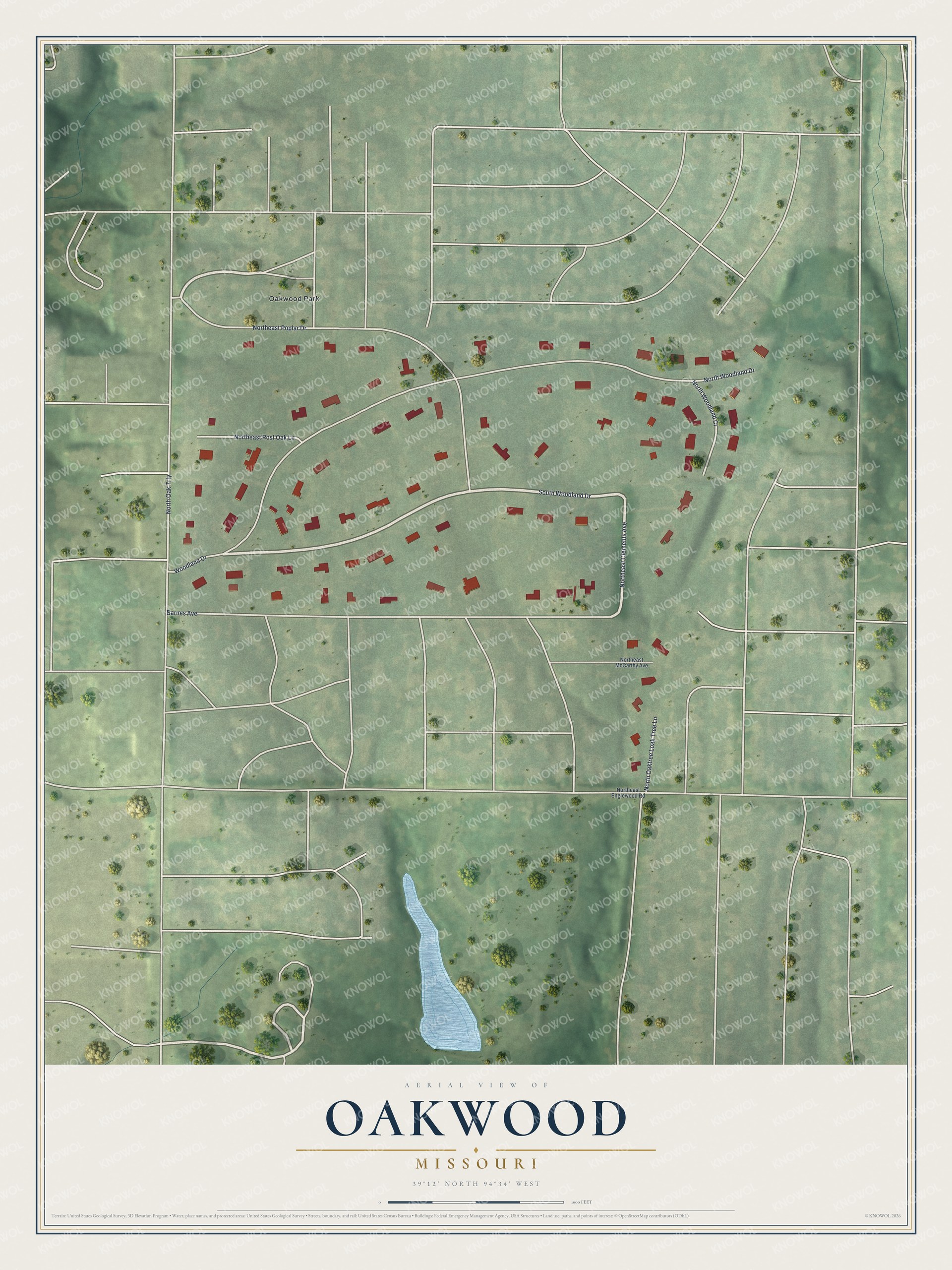 Watermarked full-map preview of Oakwood, Missouri