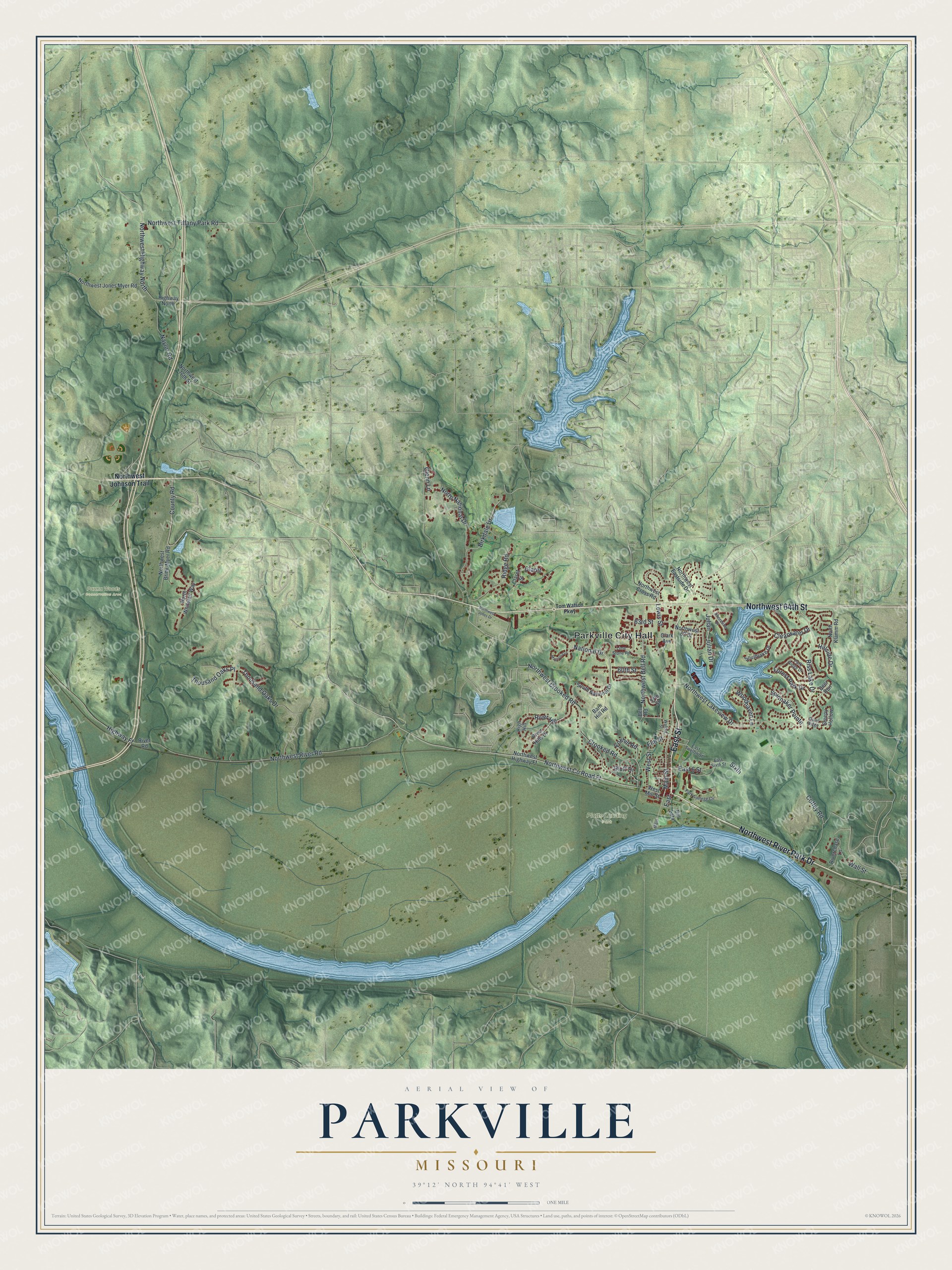 Watermarked full-map preview of Parkville, Missouri