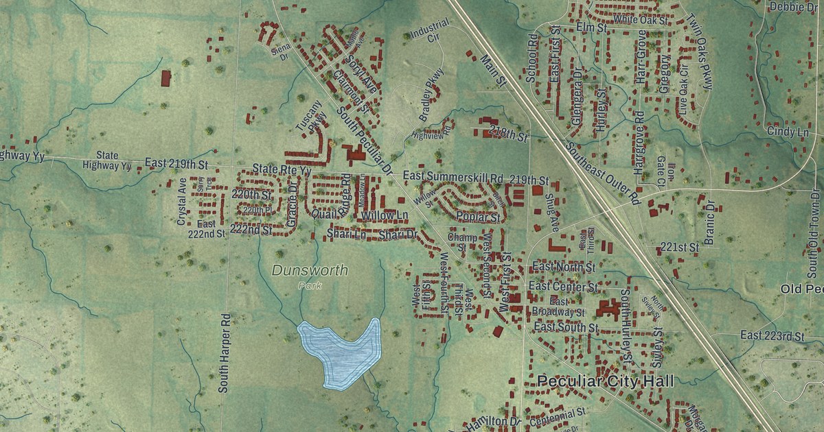 Map of Peculiar, Missouri in 2026