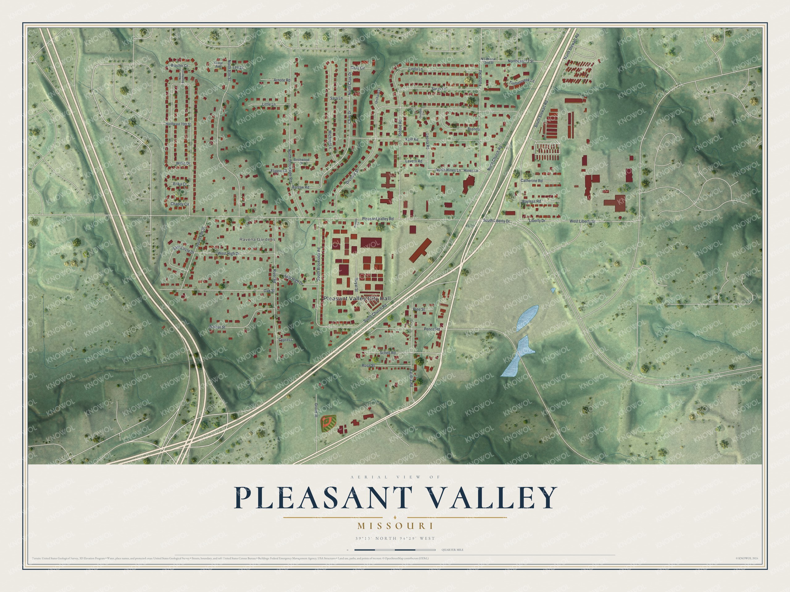 Watermarked full-map preview of Pleasant Valley, Missouri
