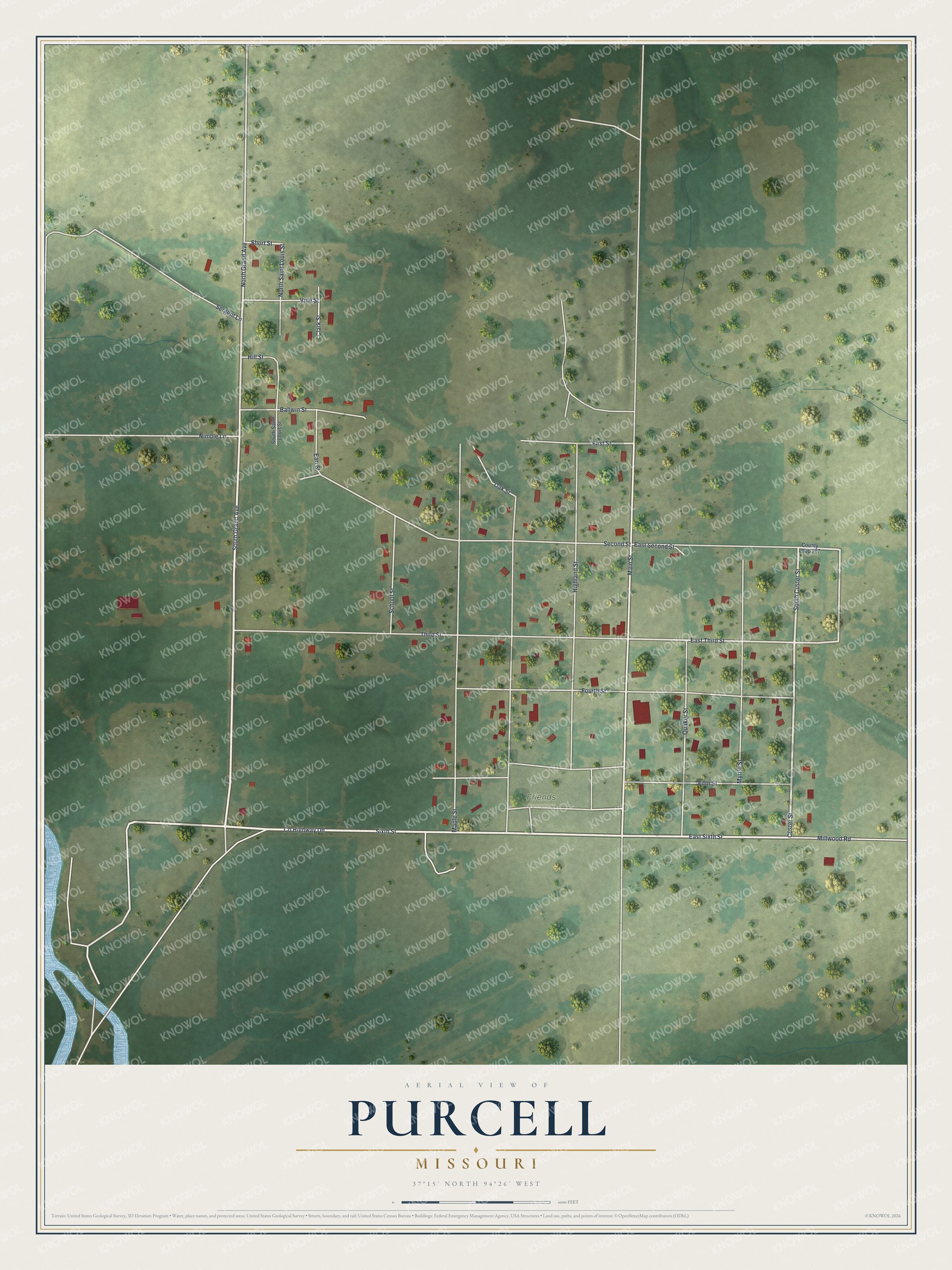 Watermarked full-map preview of Purcell, Missouri