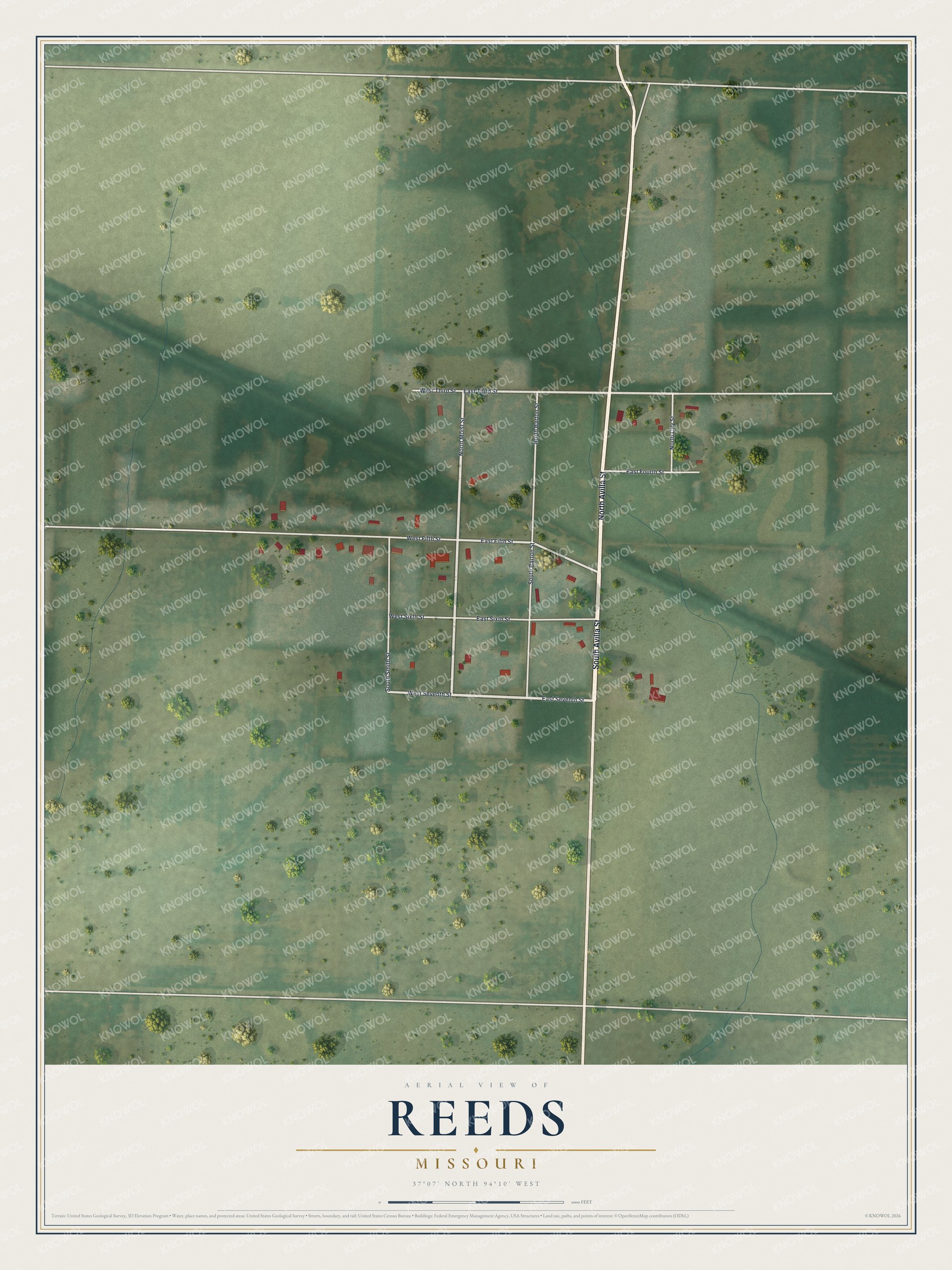 Watermarked full-map preview of Reeds, Missouri
