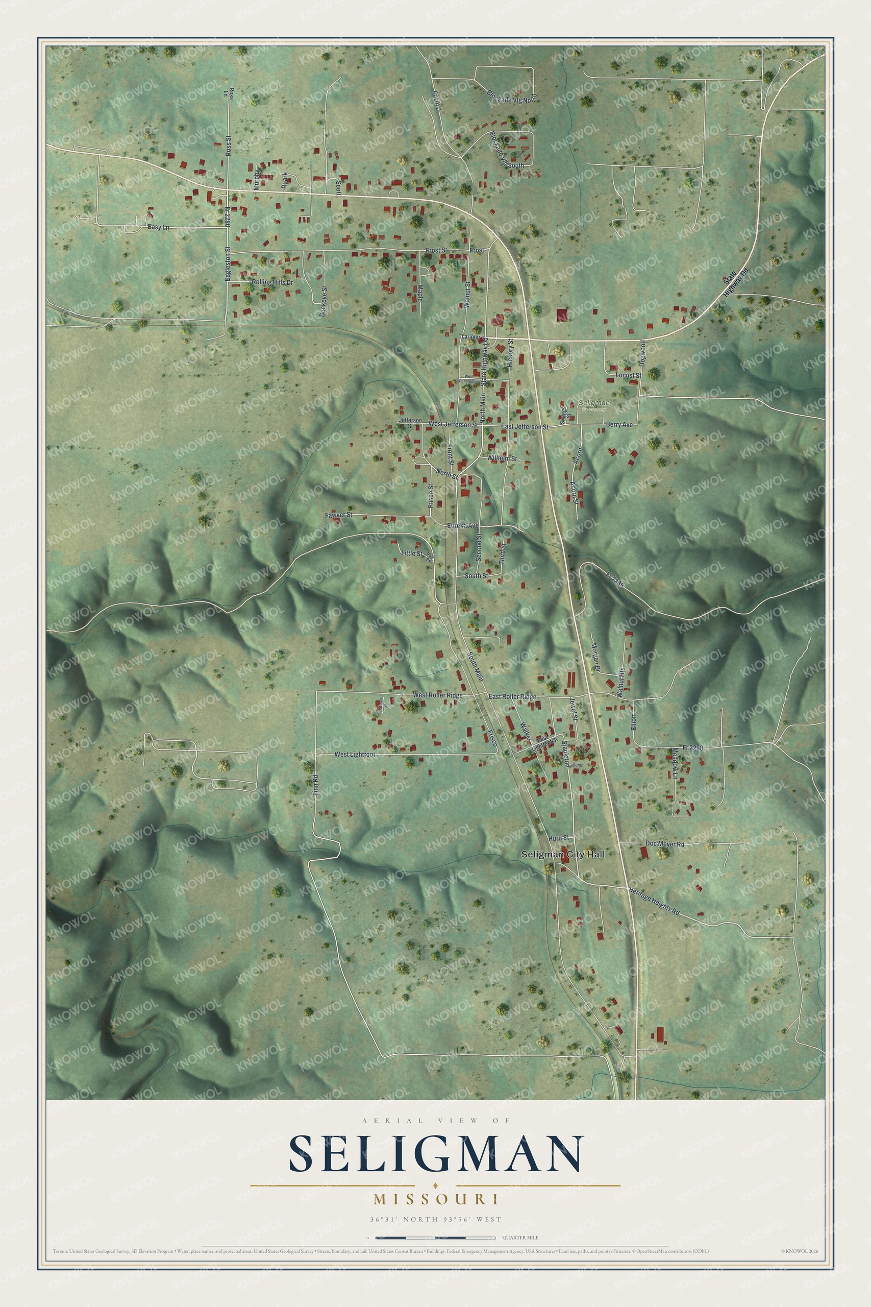 Watermarked full-map preview of Seligman, Missouri