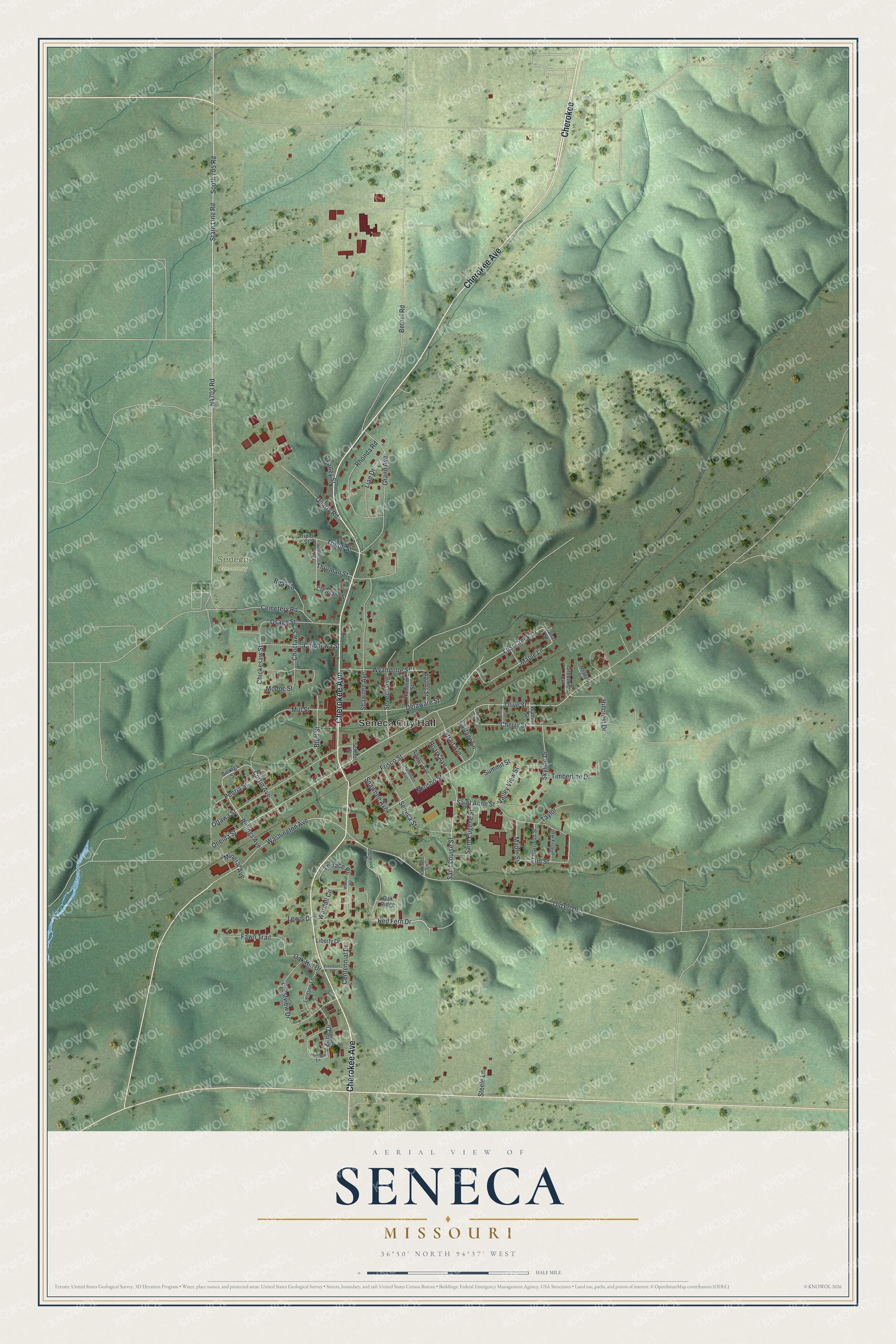 Watermarked full-map preview of Seneca, Missouri