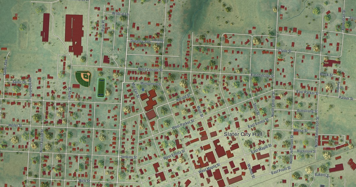 Map of Slater, Missouri in 2026