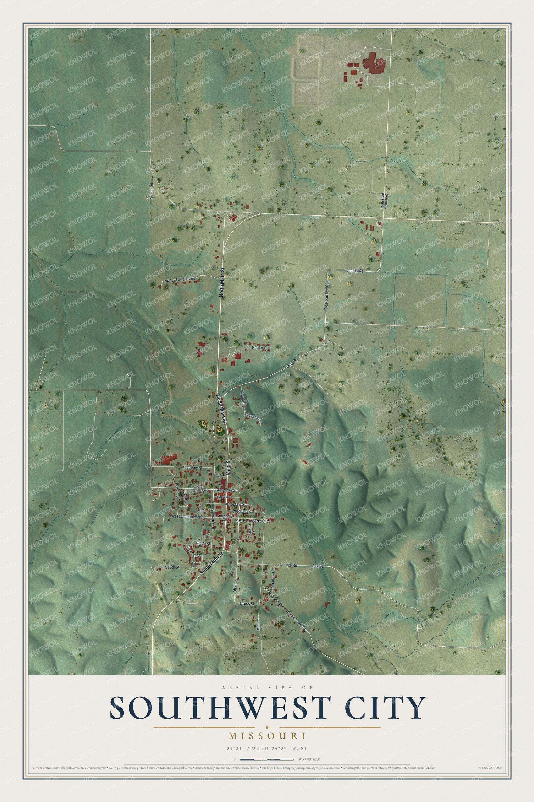 Watermarked full-map preview of Southwest City, Missouri