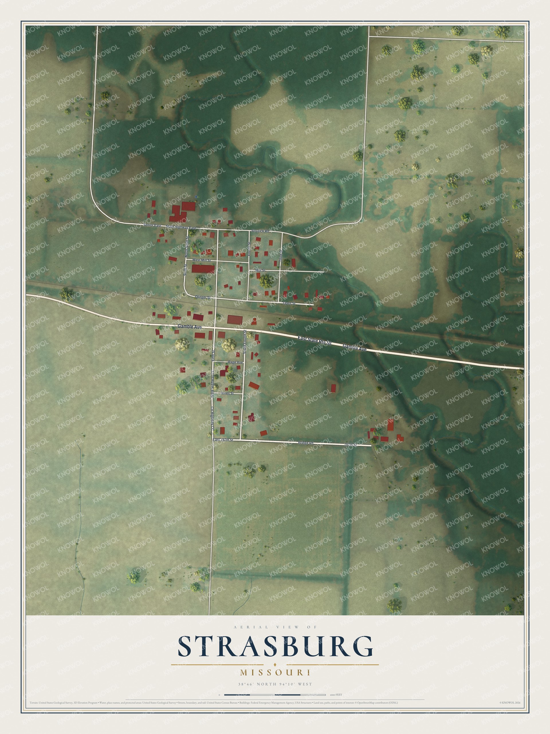Watermarked full-map preview of Strasburg, Missouri