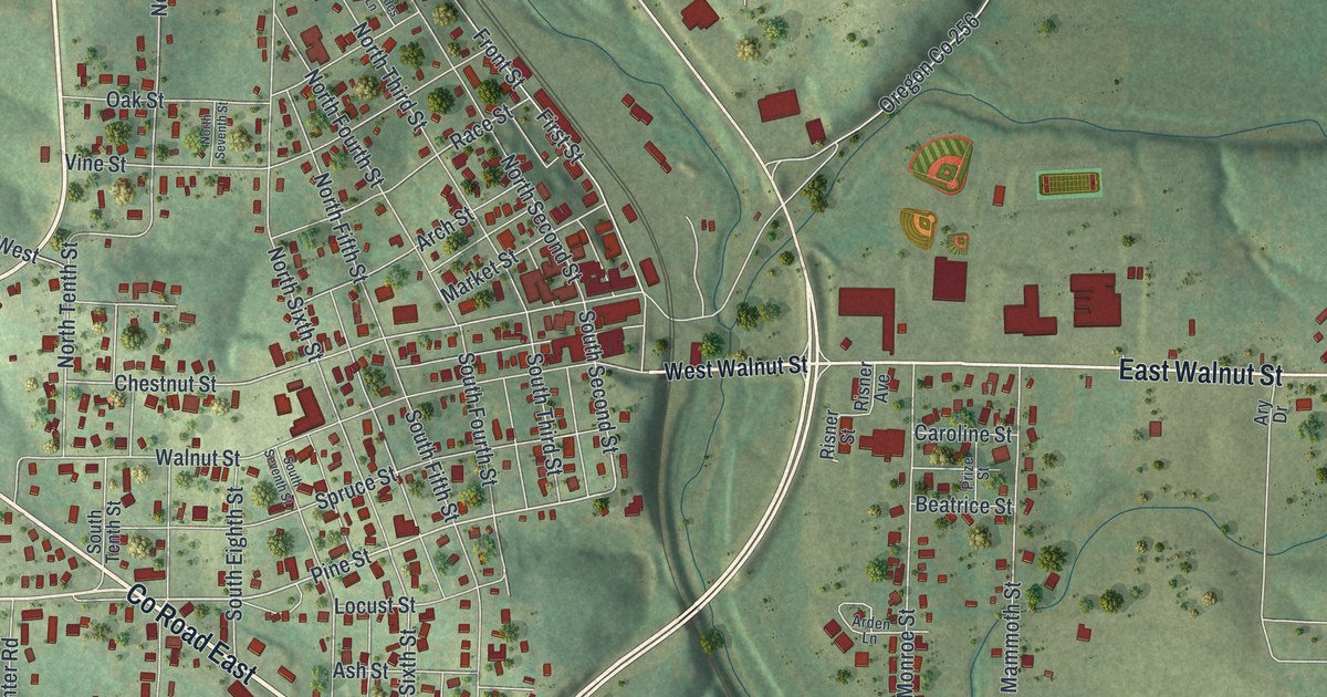Map of Thayer, Missouri in 2026