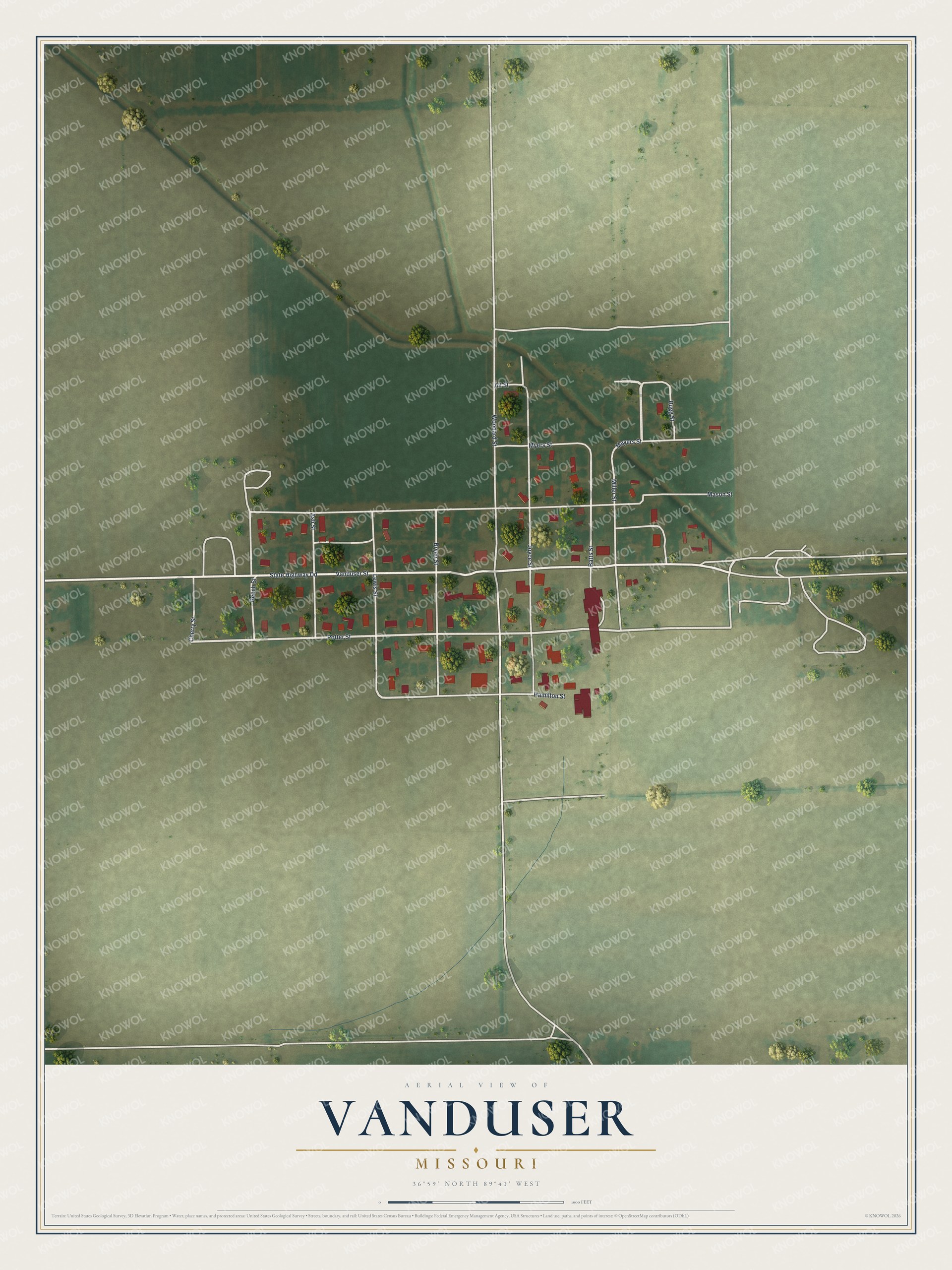 Watermarked full-map preview of Vanduser, Missouri