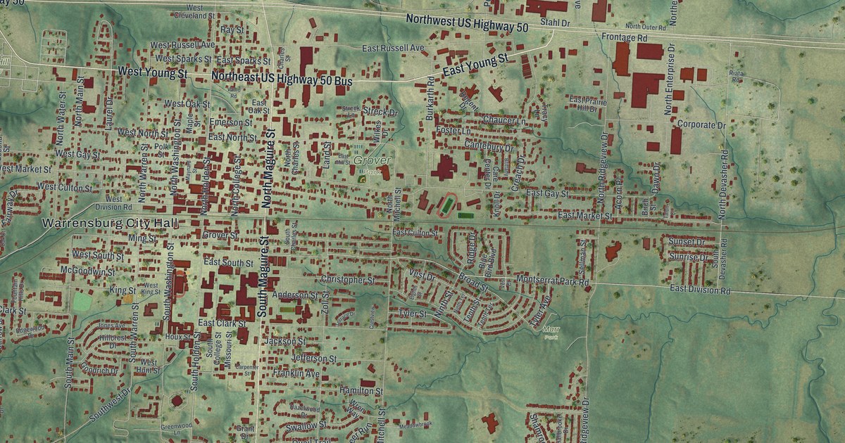 Map of Warrensburg, Missouri in 2026