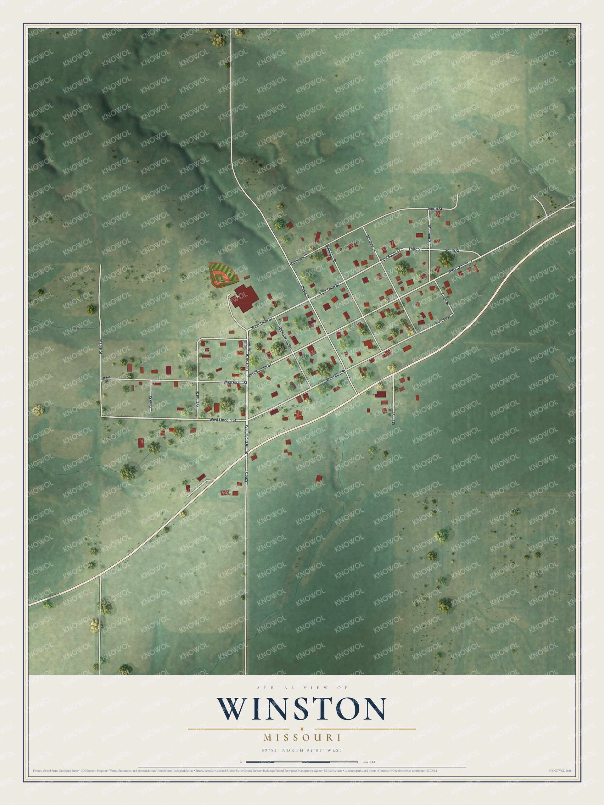 Watermarked full-map preview of Winston, Missouri