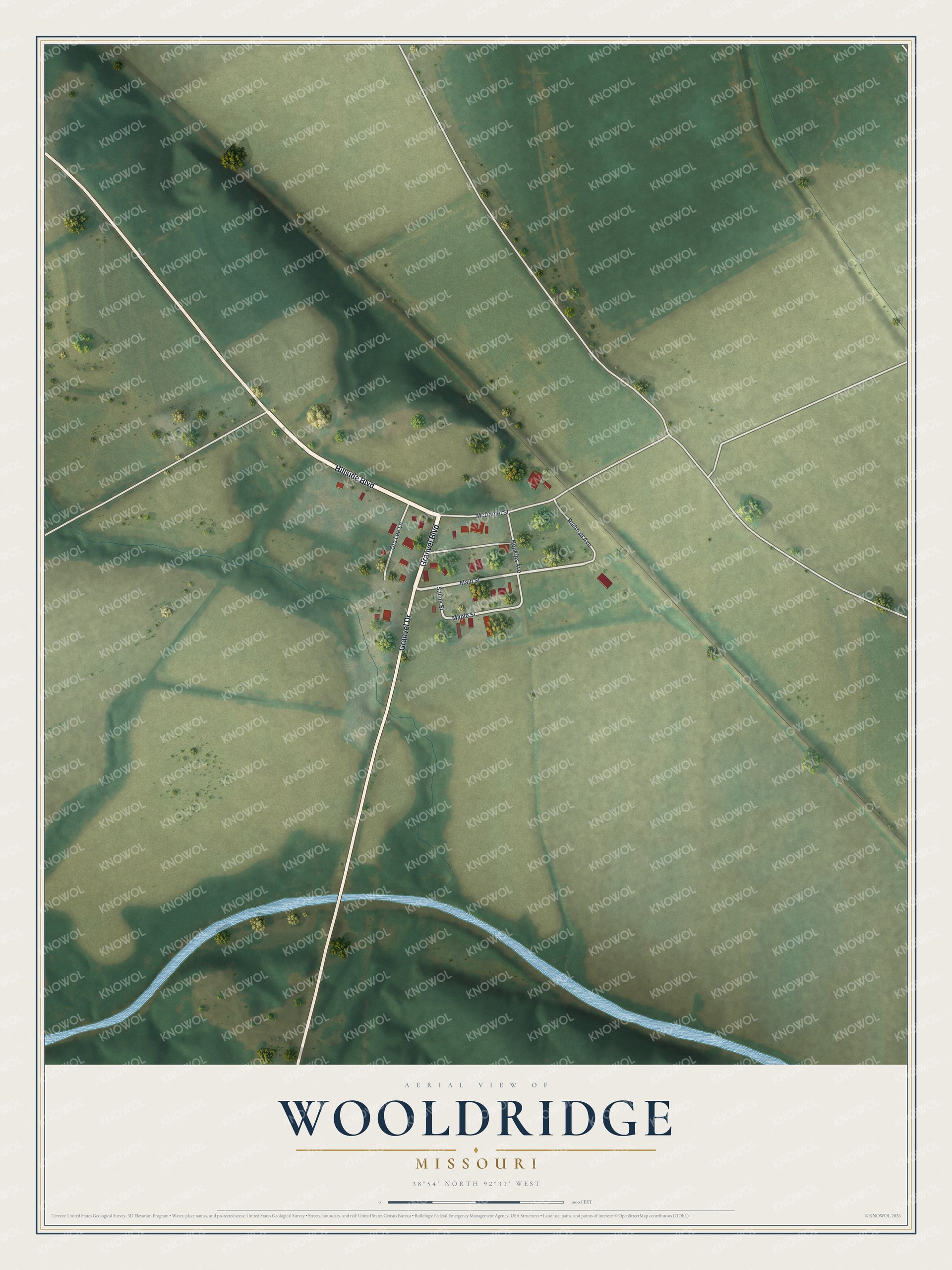 Watermarked full-map preview of Wooldridge, Missouri