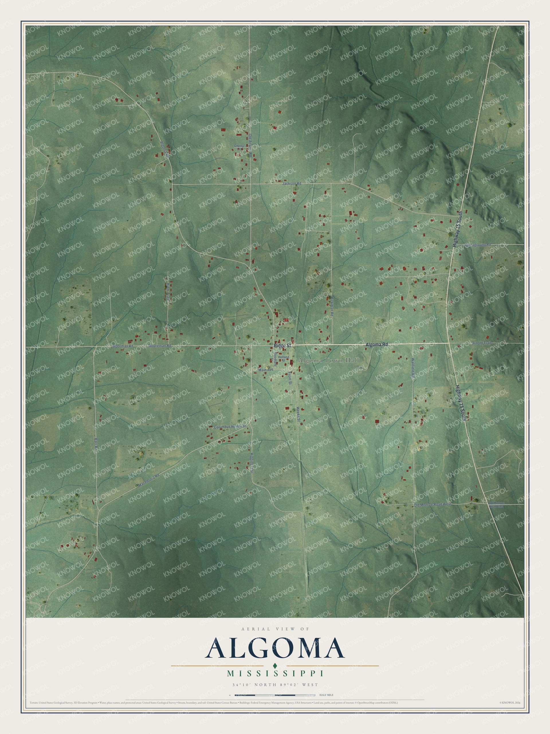 Watermarked full-map preview of Algoma, Mississippi