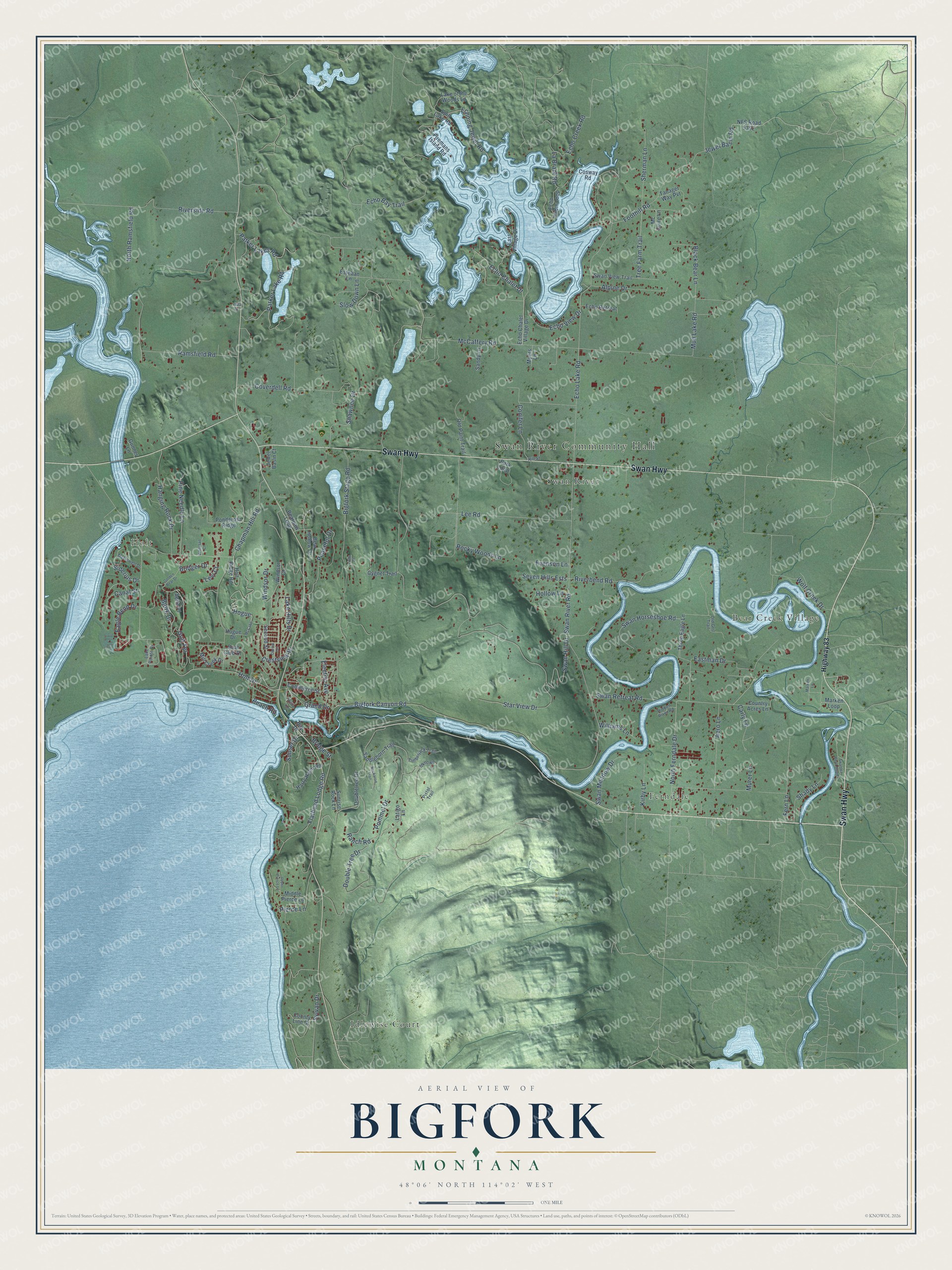 Watermarked full-map preview of Bigfork, Montana