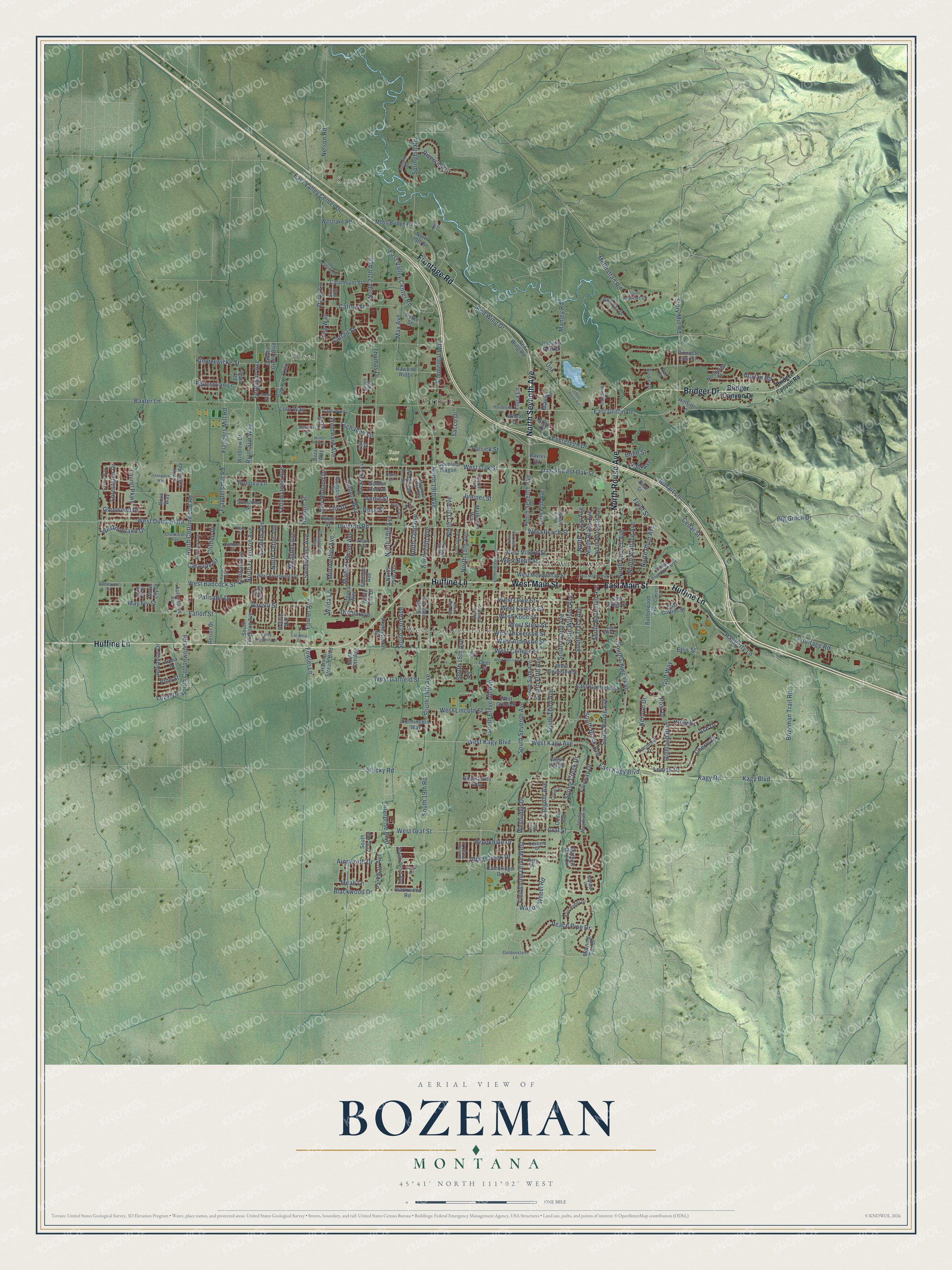 Watermarked full-map preview of Bozeman, Montana