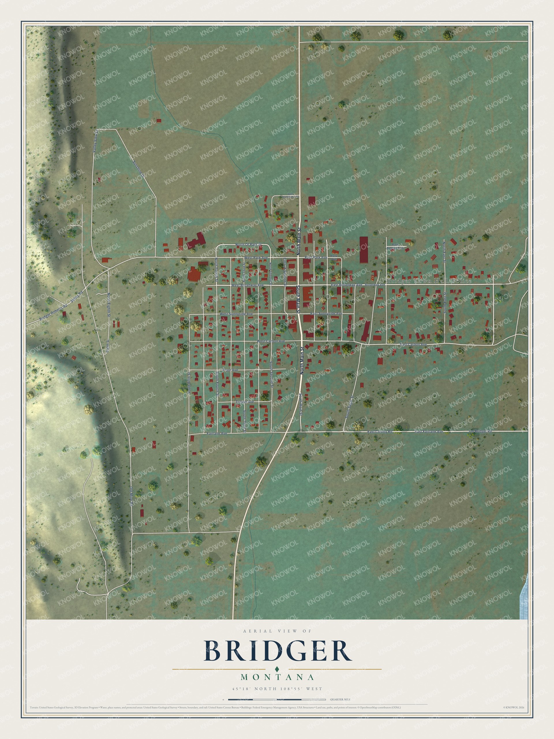 Watermarked full-map preview of Bridger, Montana