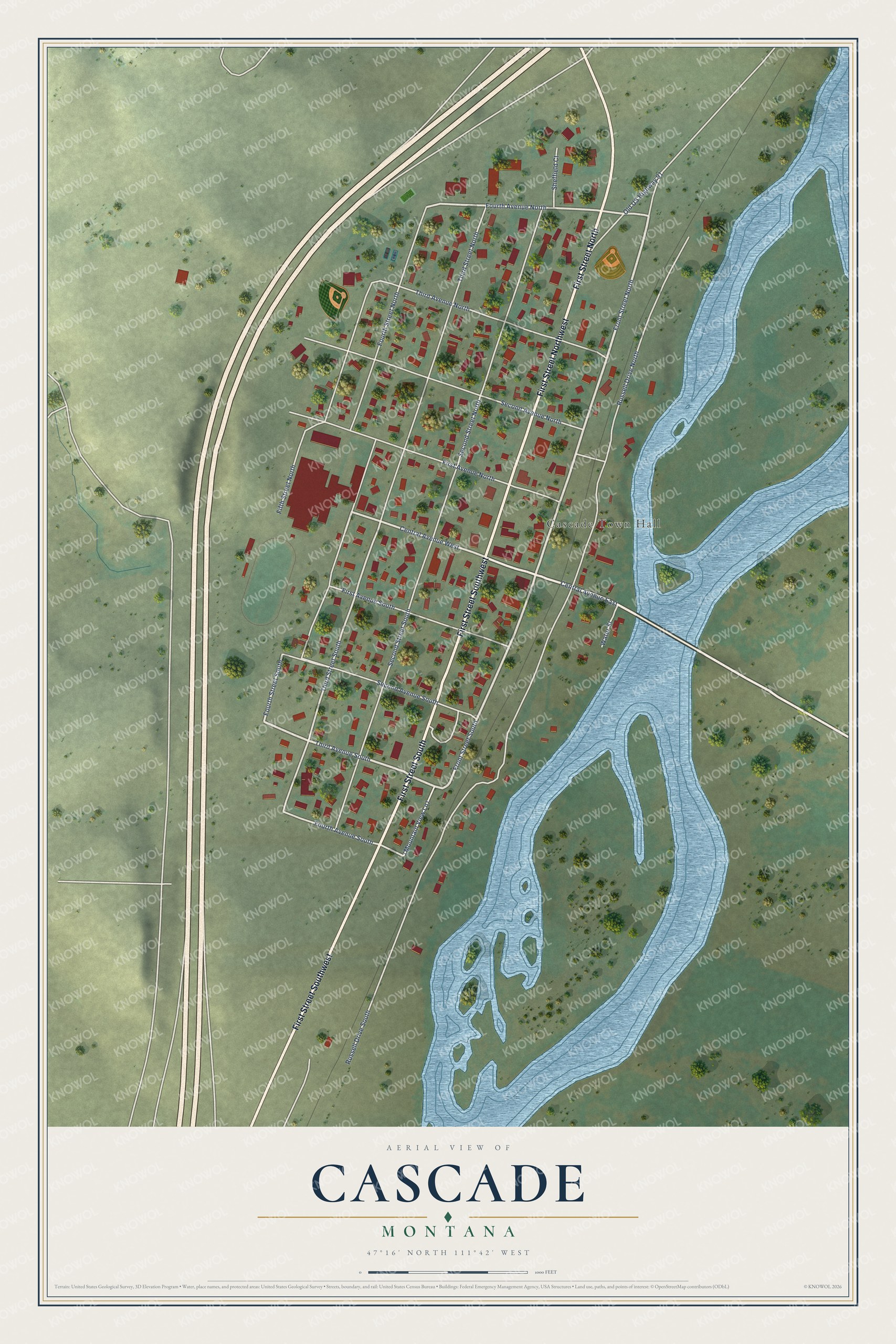 Watermarked full-map preview of Cascade, Montana