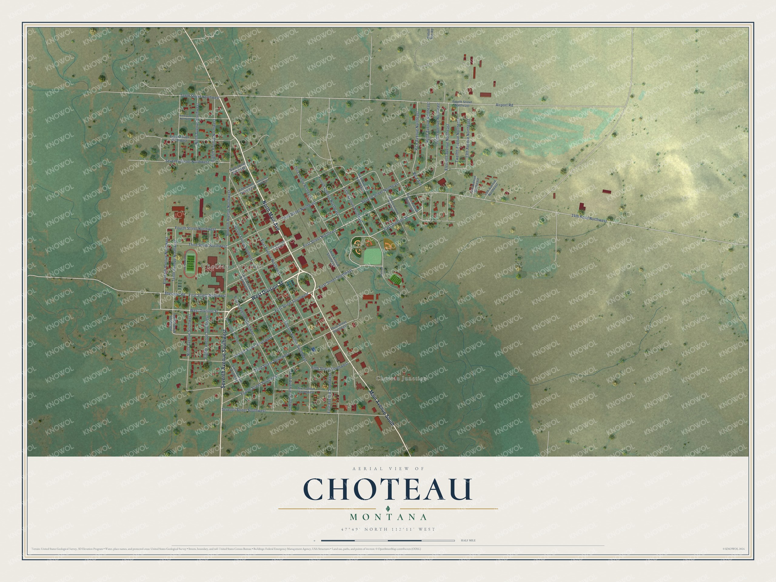 Watermarked full-map preview of Choteau, Montana