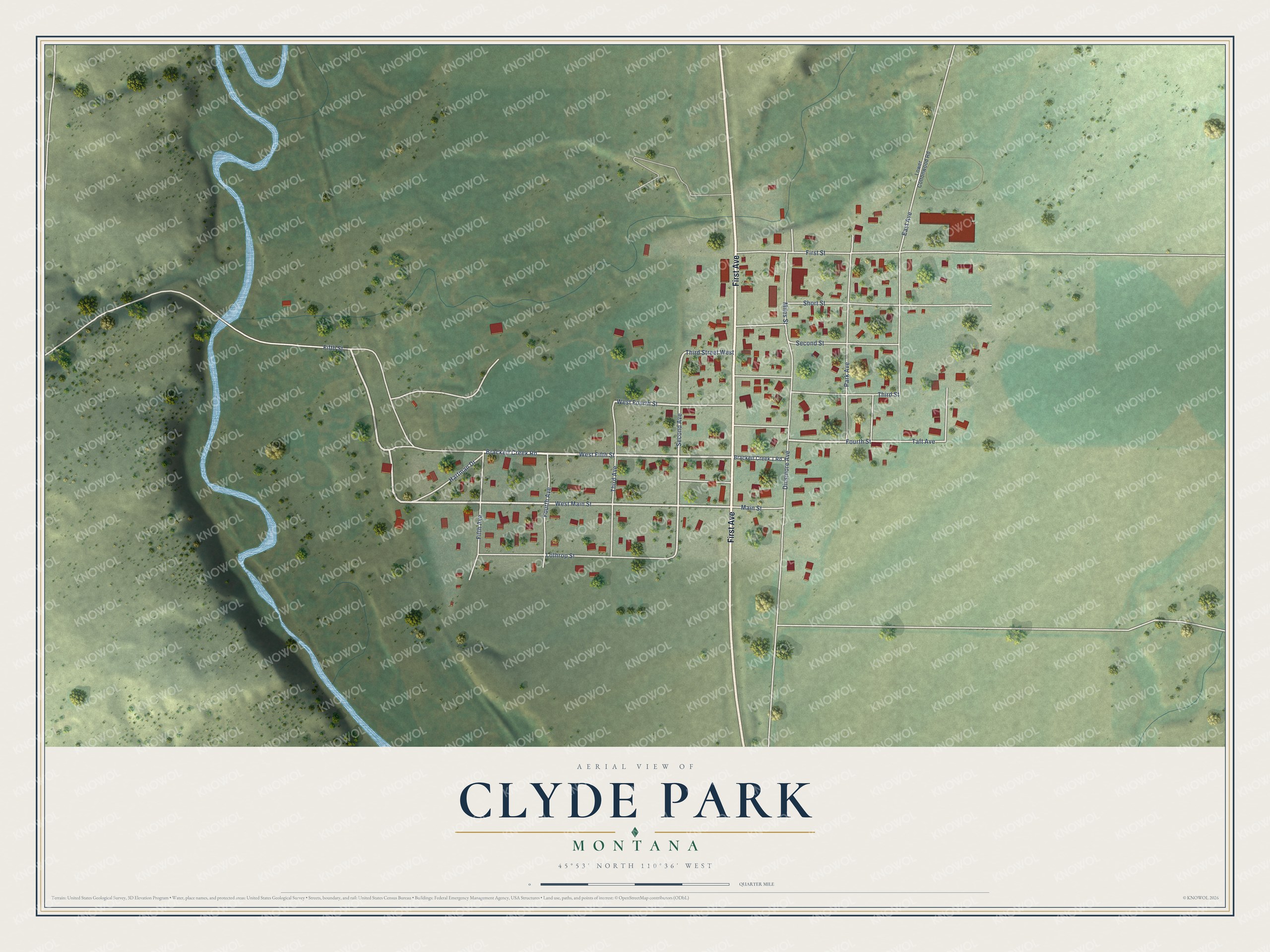 Watermarked full-map preview of Clyde Park, Montana