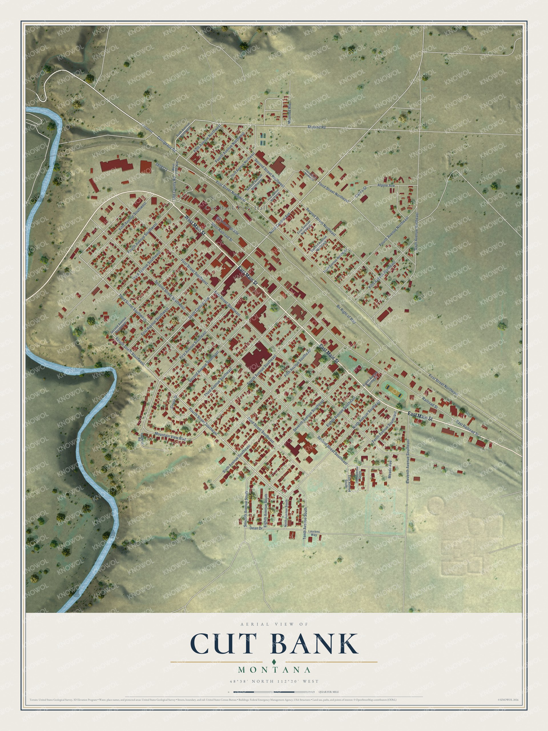 Watermarked full-map preview of Cut Bank, Montana