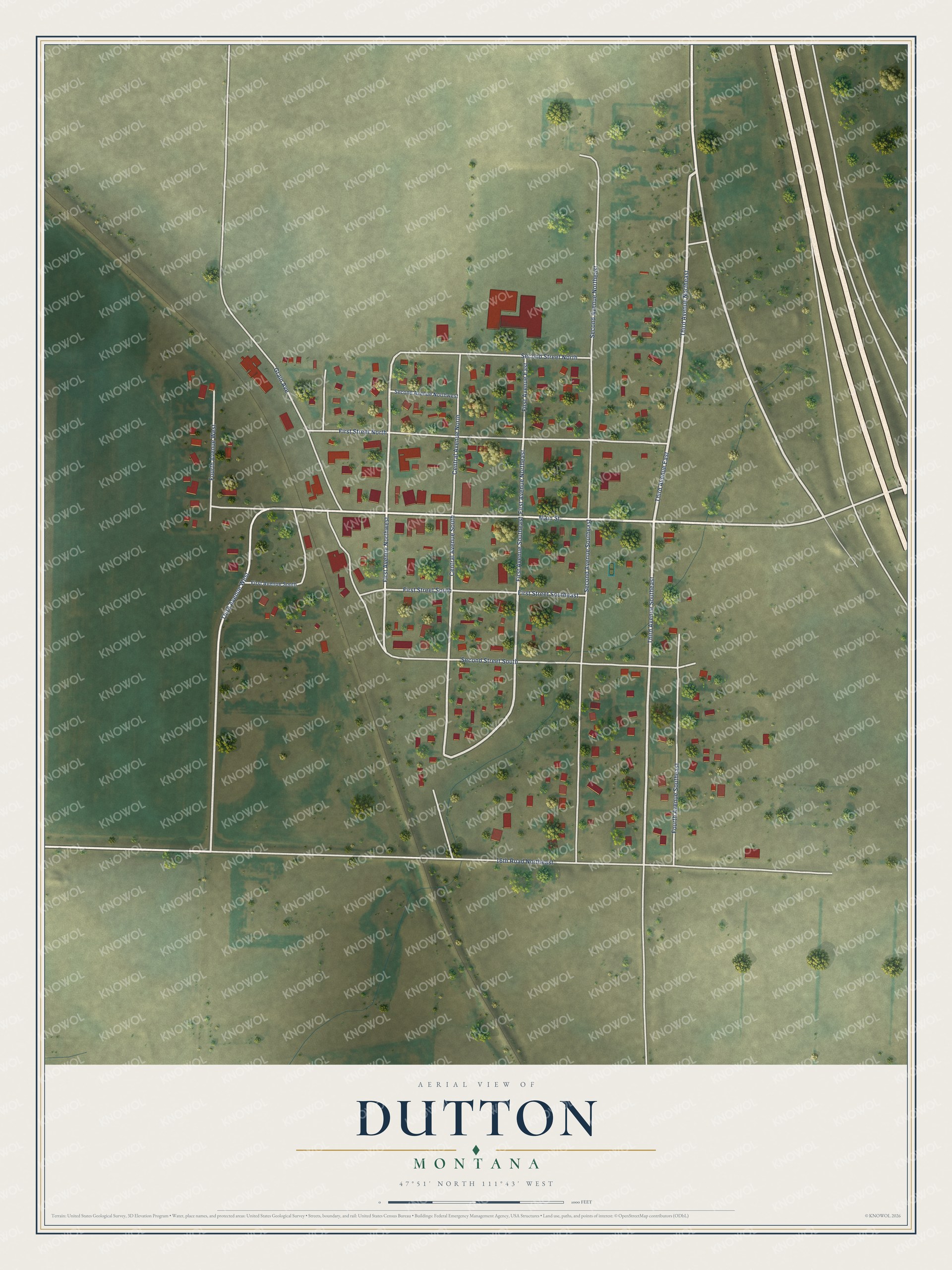 Watermarked full-map preview of Dutton, Montana