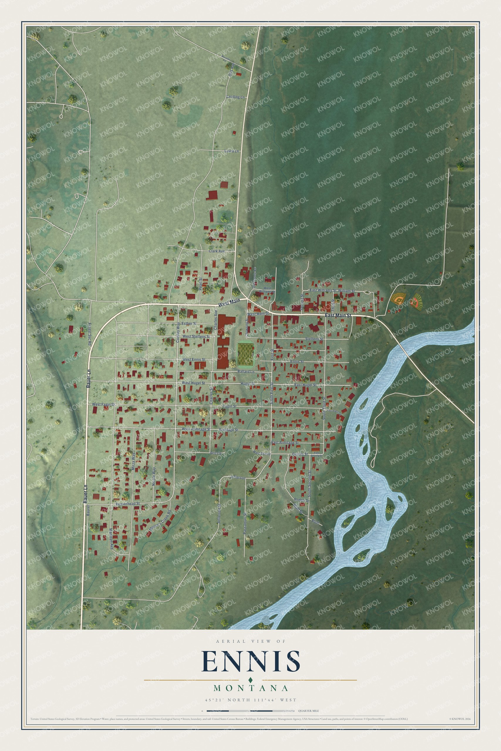 Watermarked full-map preview of Ennis, Montana