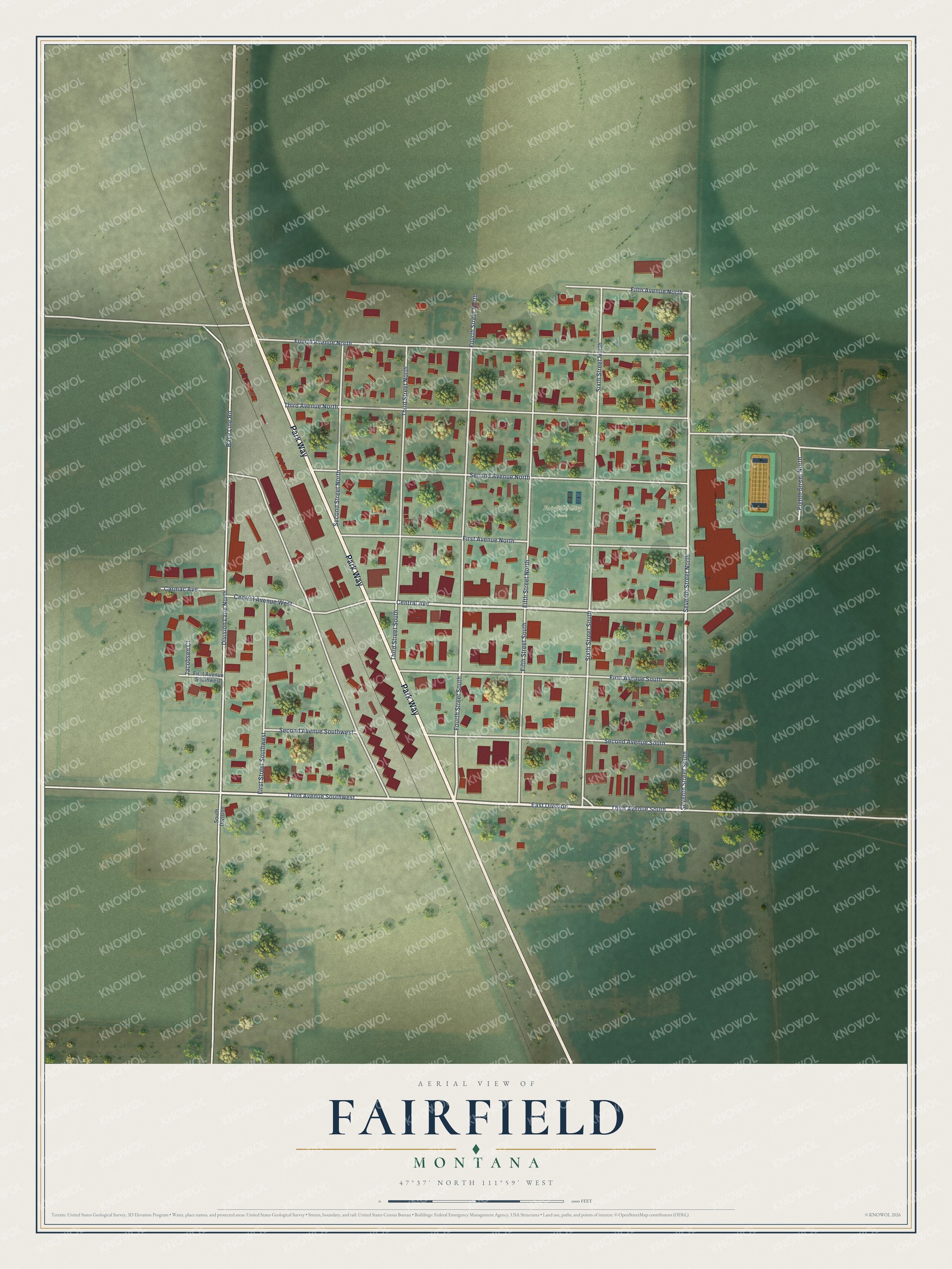 Watermarked full-map preview of Fairfield, Montana