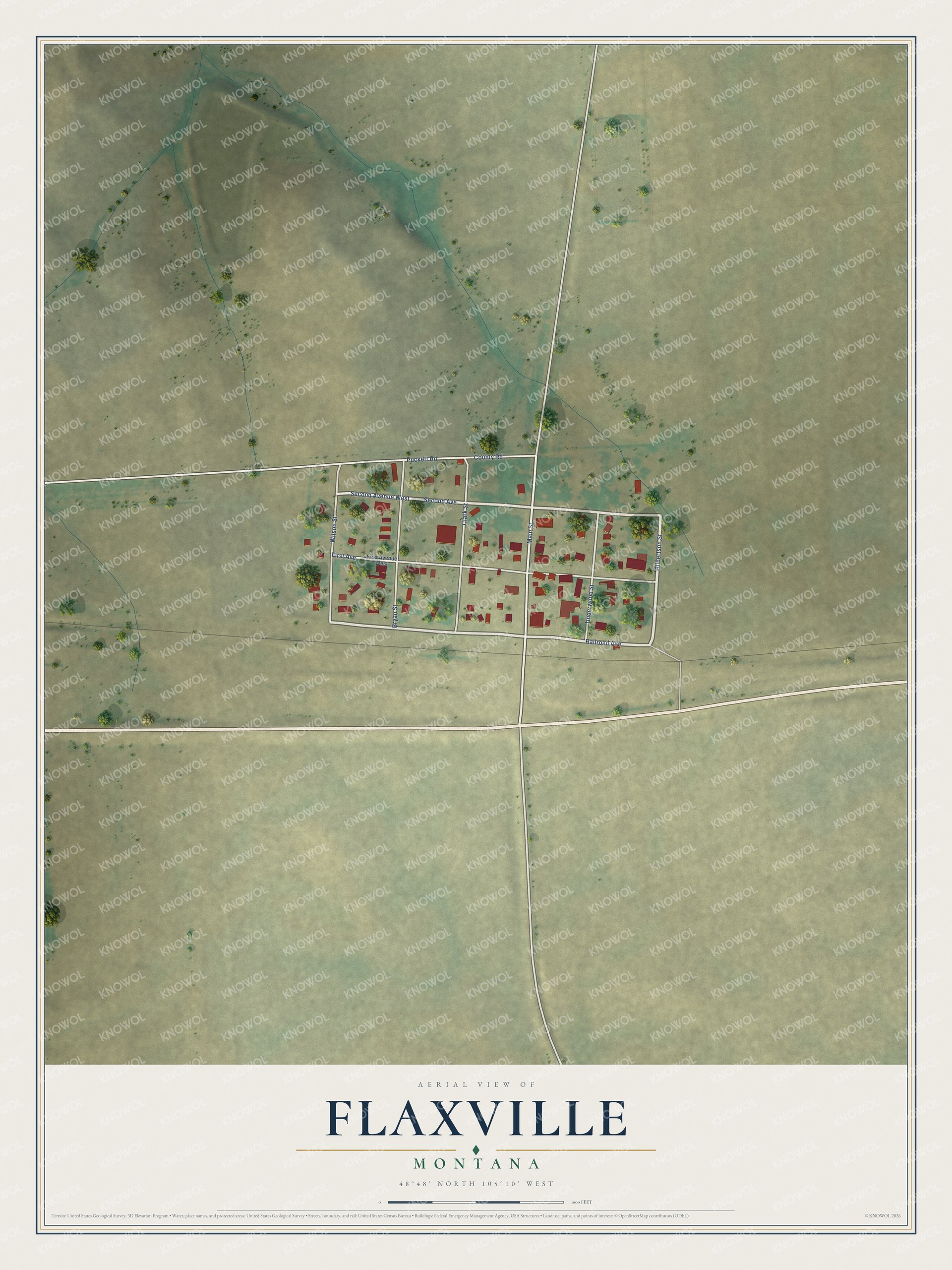 Watermarked full-map preview of Flaxville, Montana