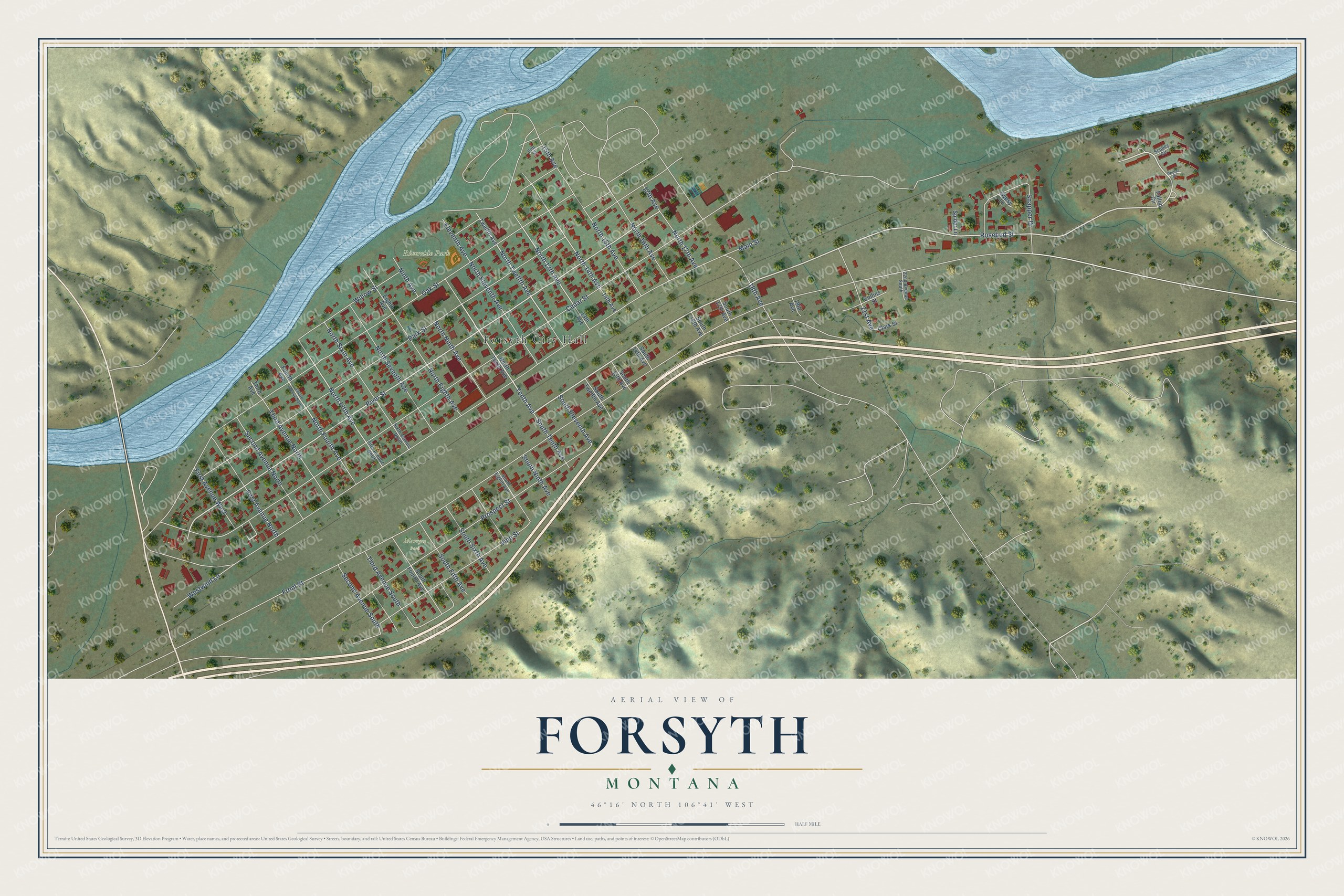 Watermarked full-map preview of Forsyth, Montana