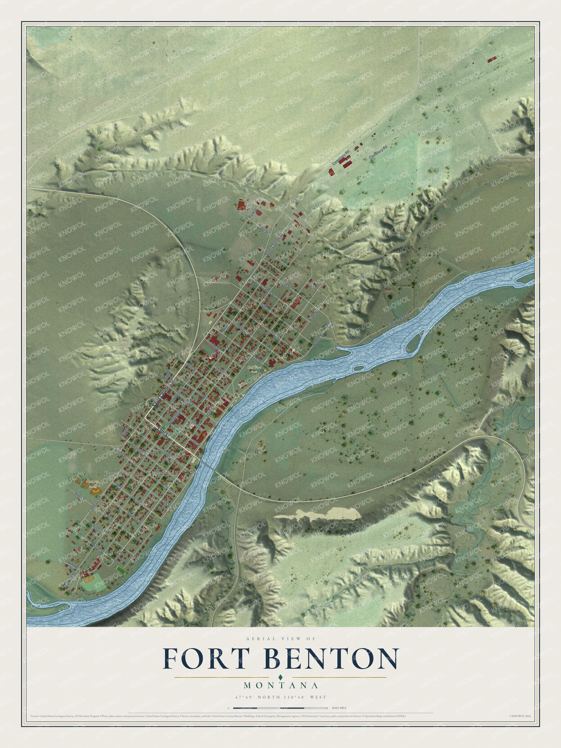 Watermarked full-map preview of Fort Benton, Montana