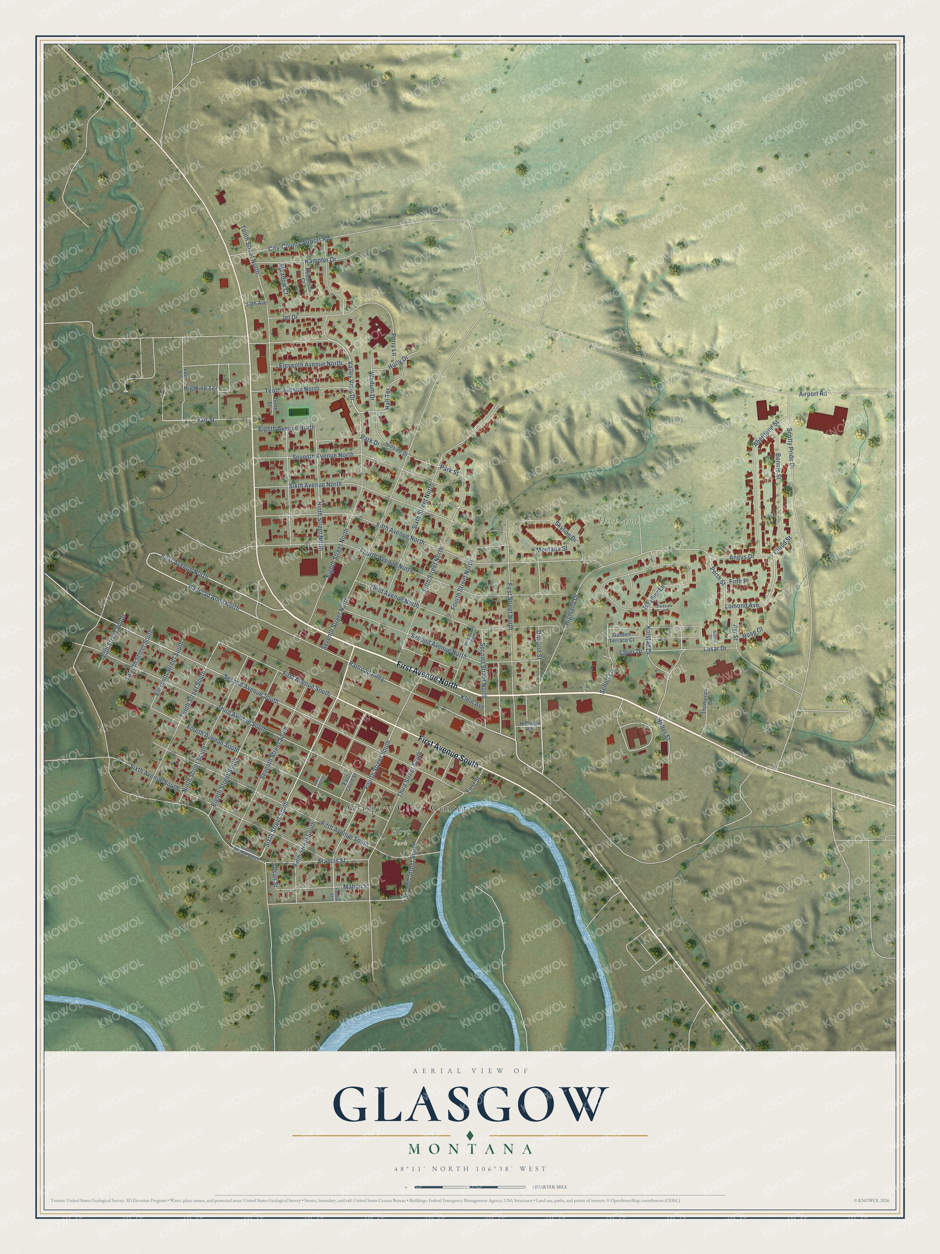 Watermarked full-map preview of Glasgow, Montana