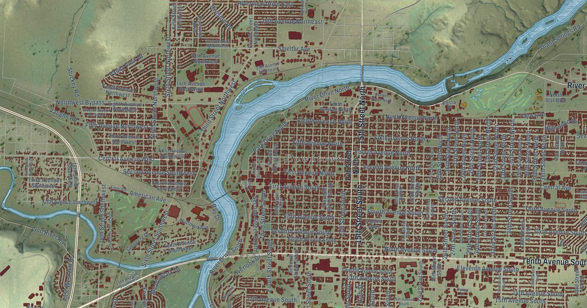 Map of Great Falls, Montana in 2026