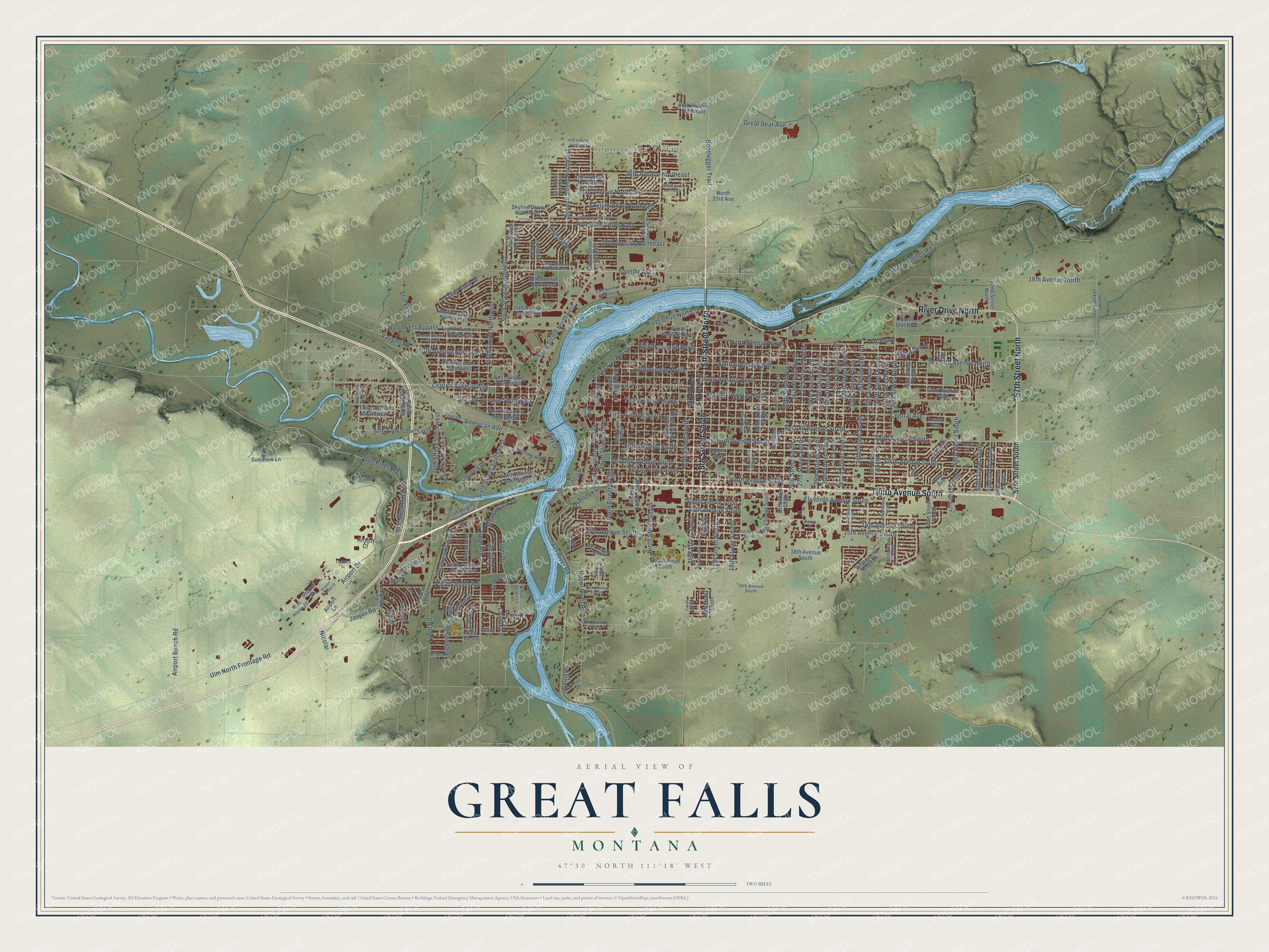 Watermarked full-map preview of Great Falls, Montana