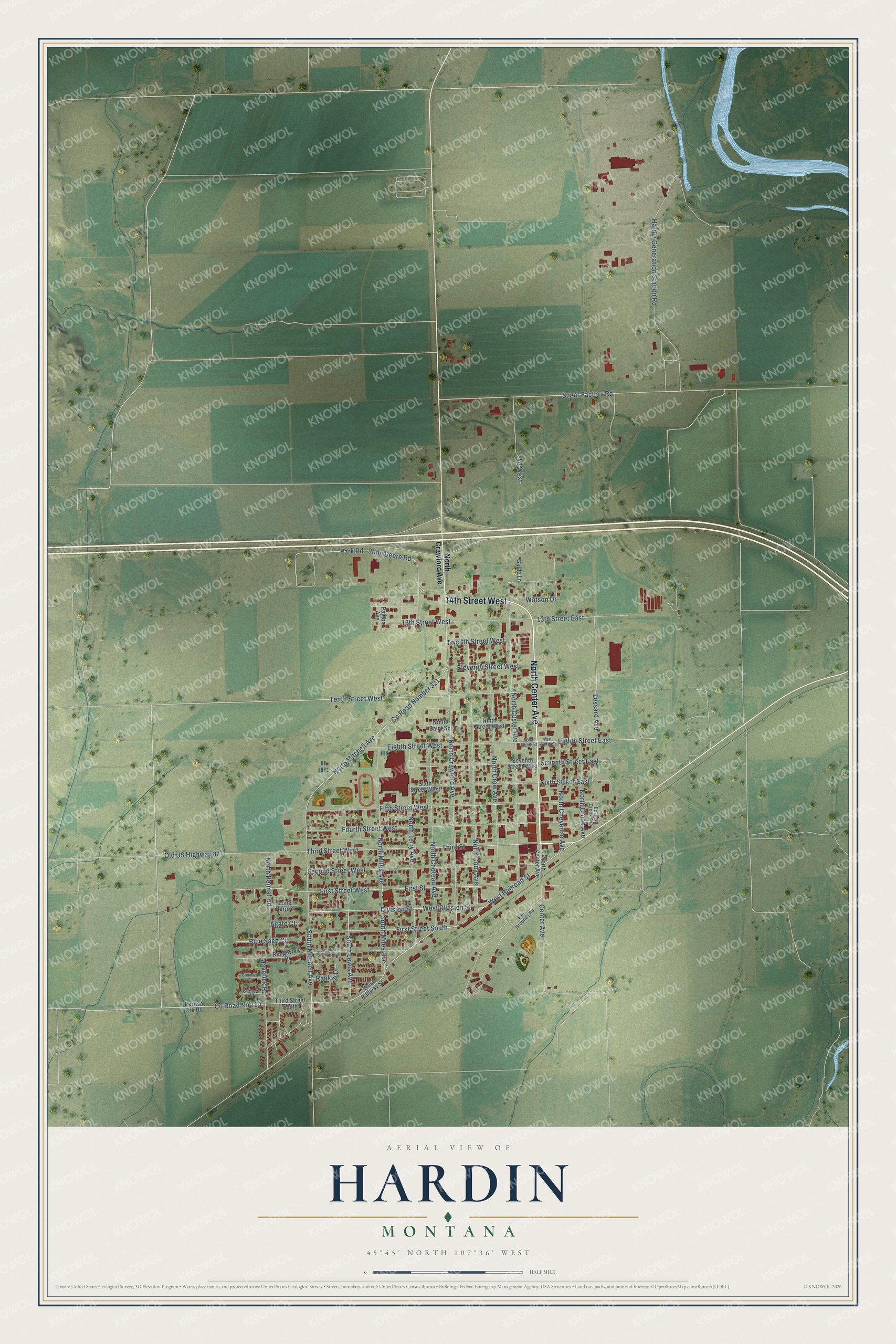 Watermarked full-map preview of Hardin, Montana