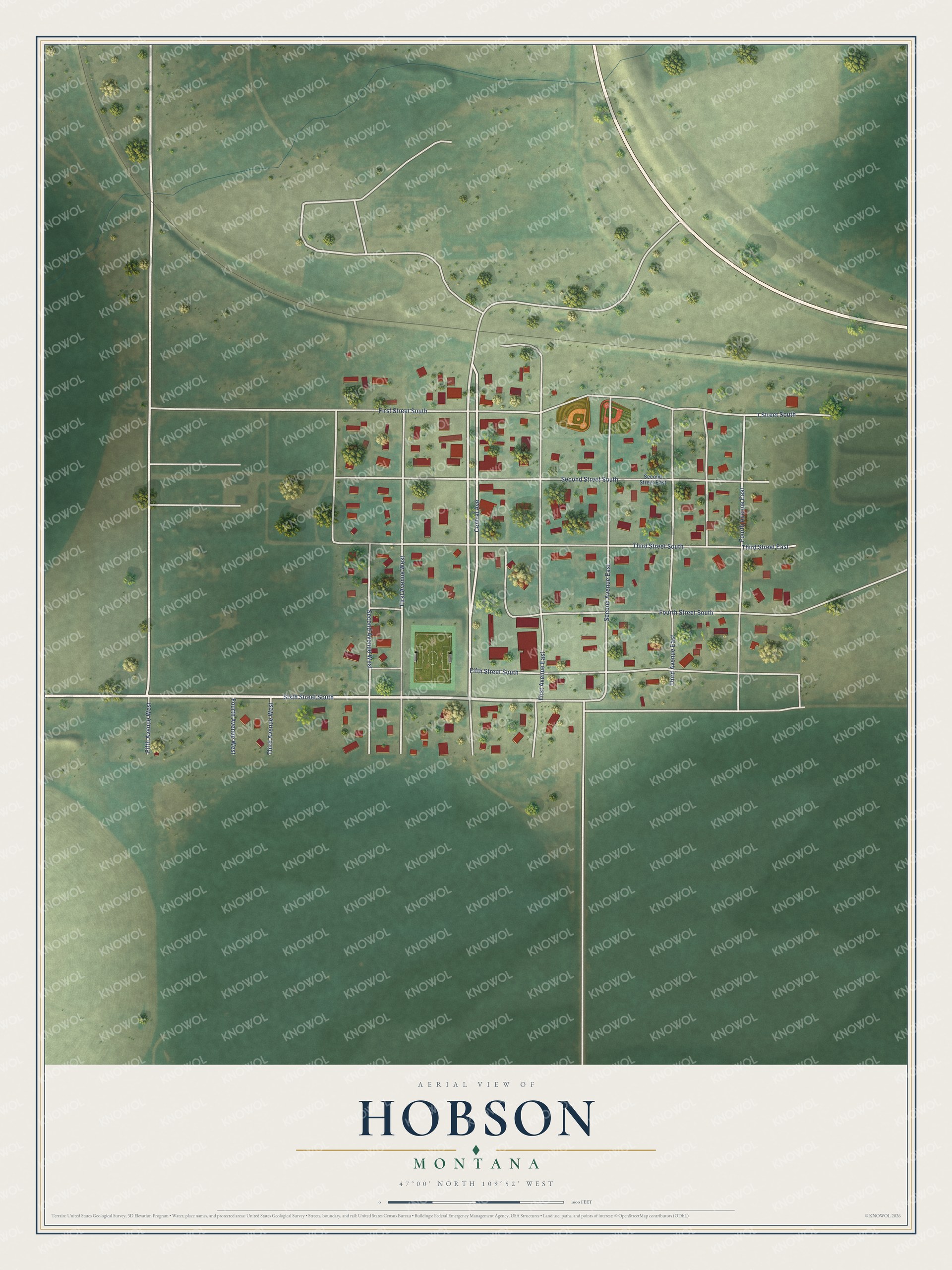 Watermarked full-map preview of Hobson, Montana