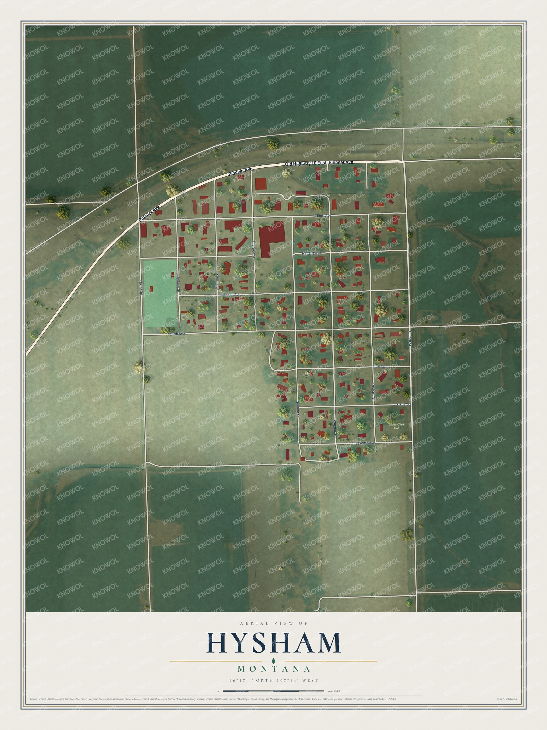 Watermarked full-map preview of Hysham, Montana