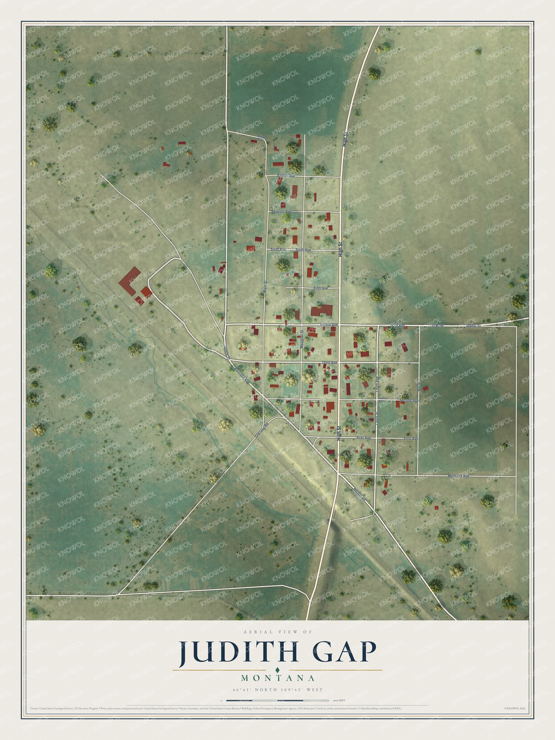 Watermarked full-map preview of Judith Gap, Montana