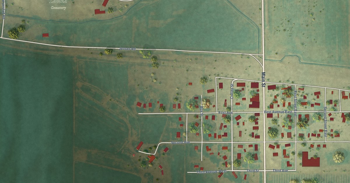 Map of Lavina, Montana in 2026