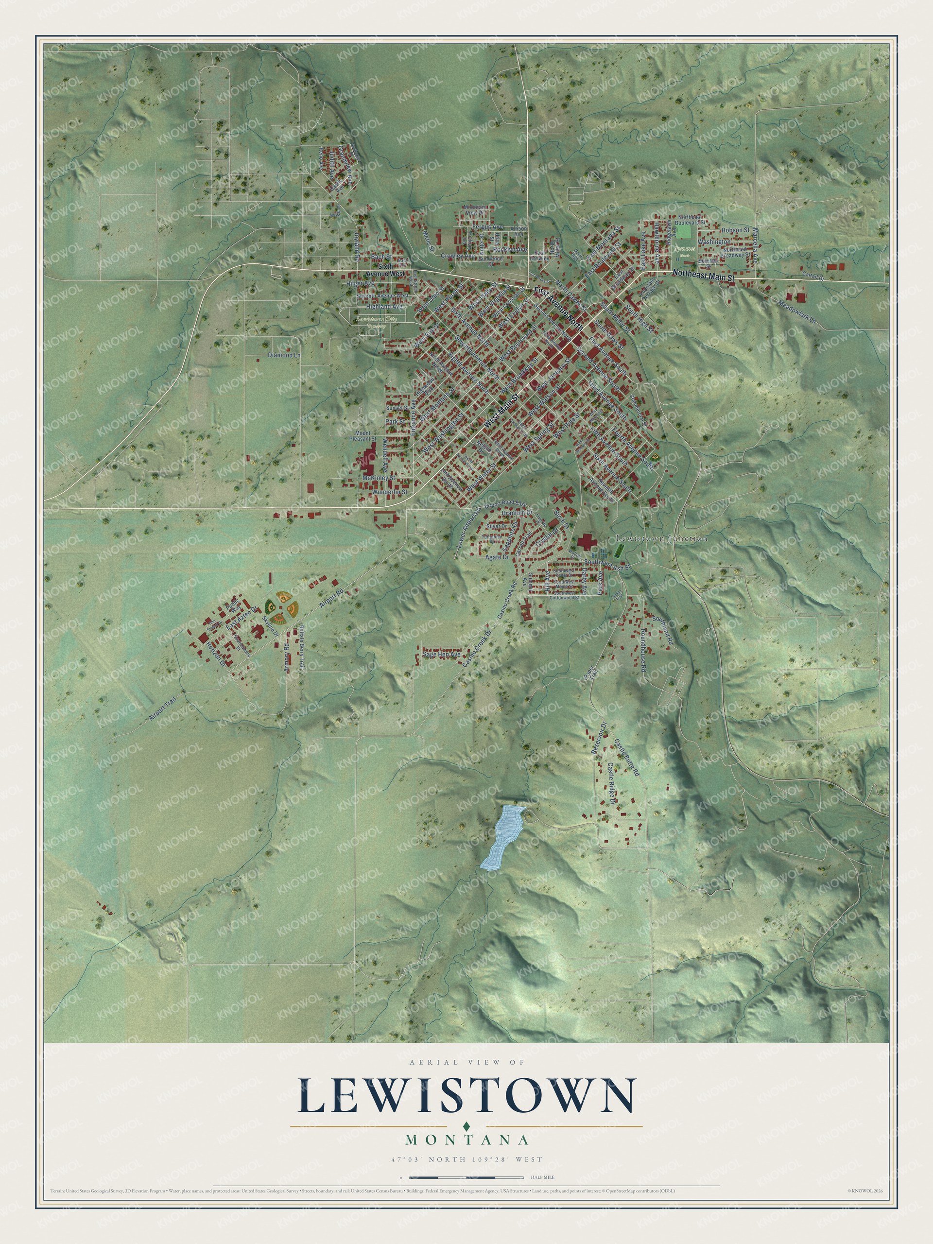 Watermarked full-map preview of Lewistown, Montana