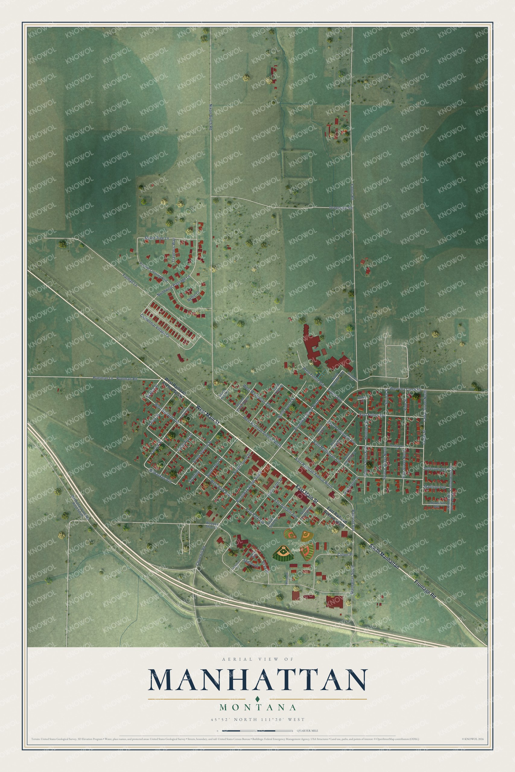 Watermarked full-map preview of Manhattan, Montana