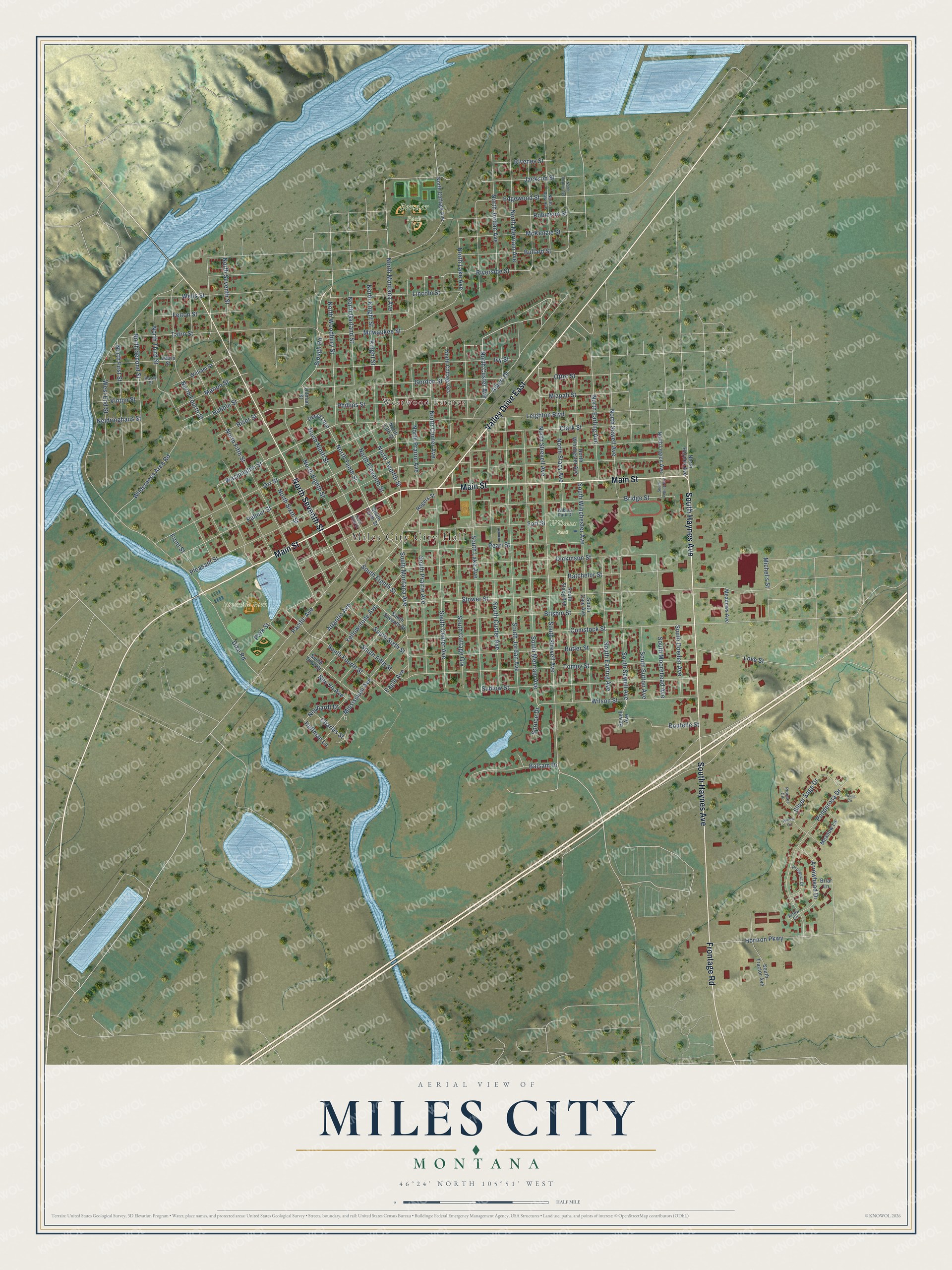 Watermarked full-map preview of Miles City, Montana