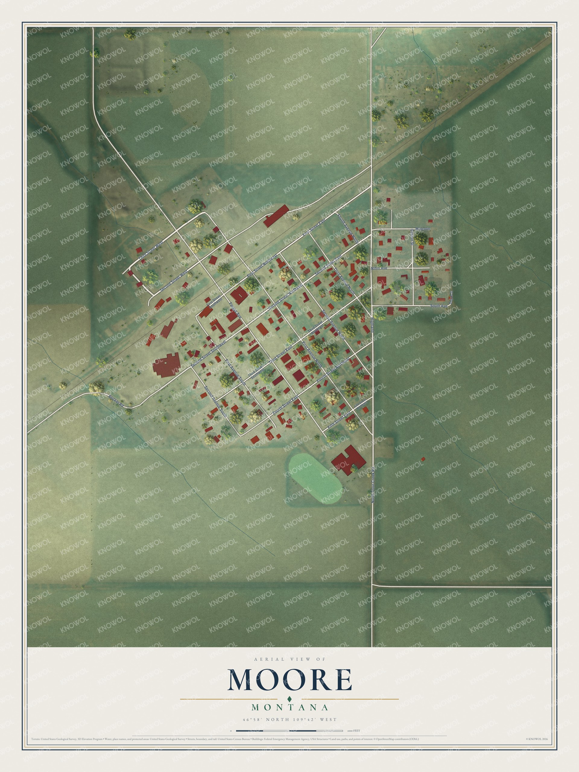 Watermarked full-map preview of Moore, Montana
