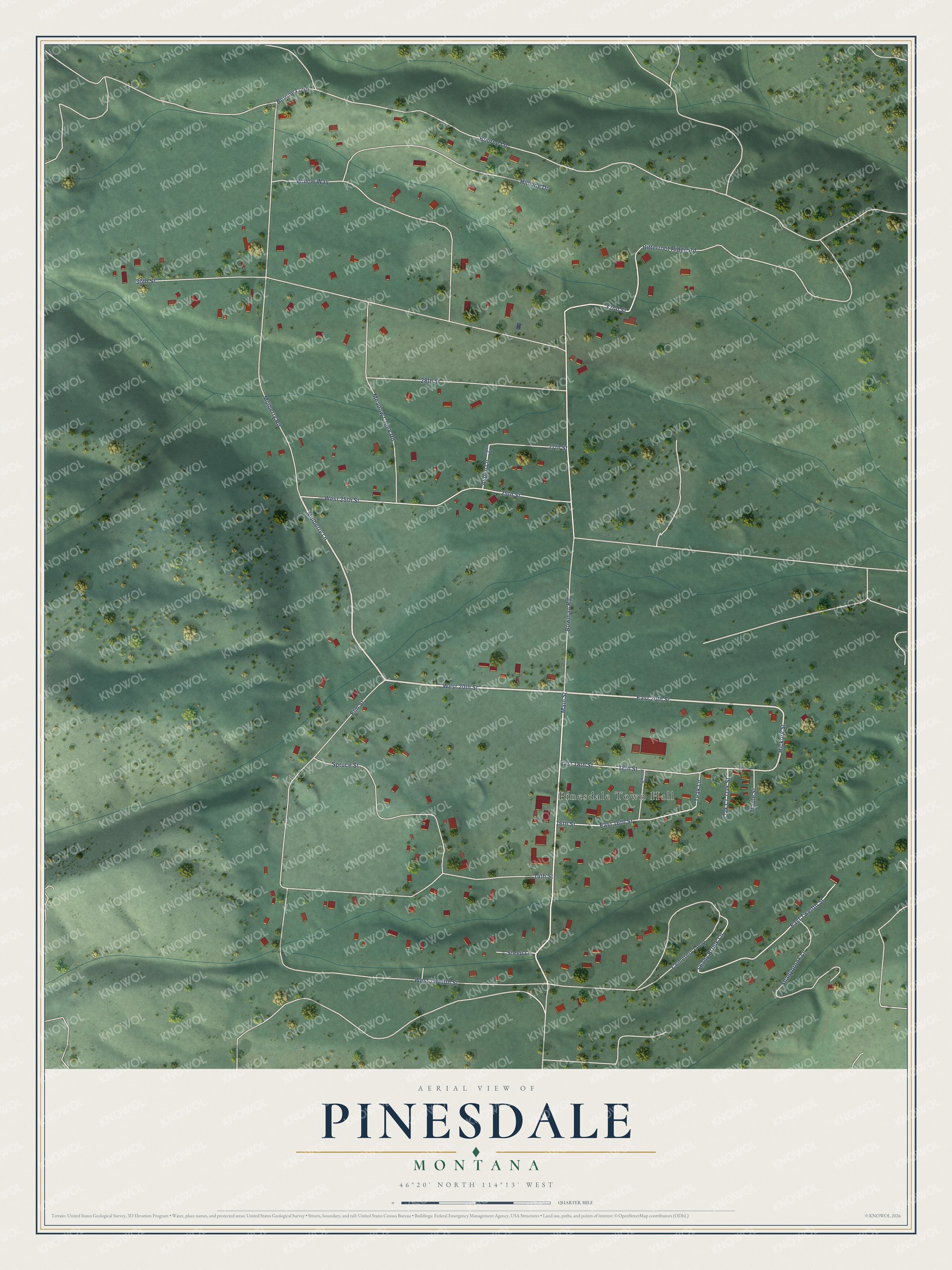 Watermarked full-map preview of Pinesdale, Montana