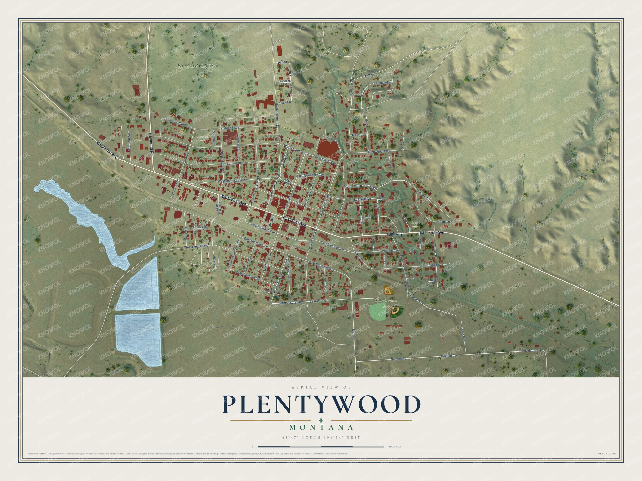 Watermarked full-map preview of Plentywood, Montana