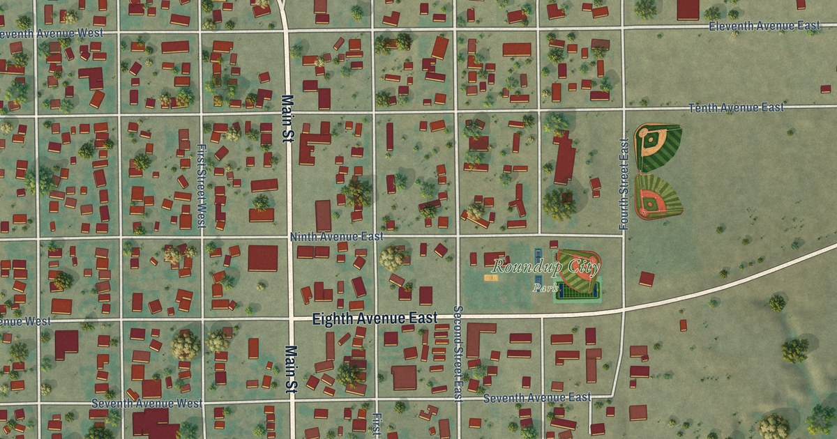Map of Roundup, Montana in 2026