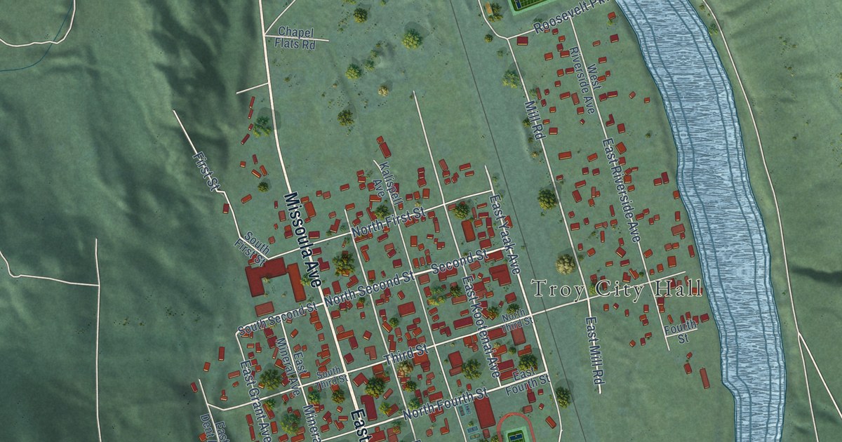 Map of Troy, Montana in 2026