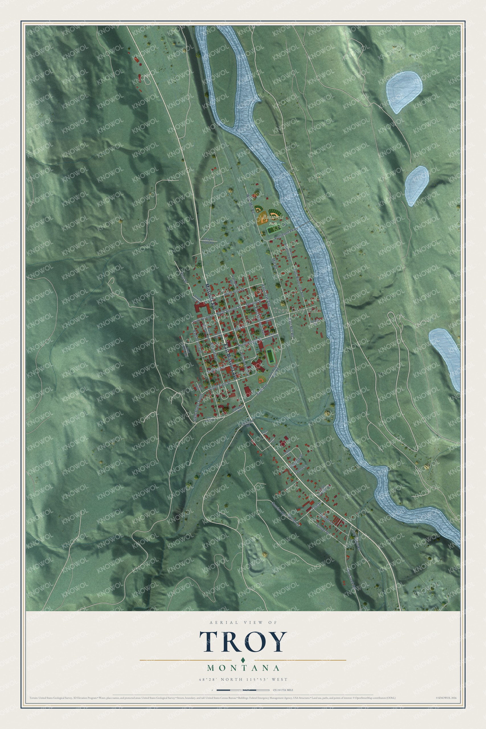 Watermarked full-map preview of Troy, Montana
