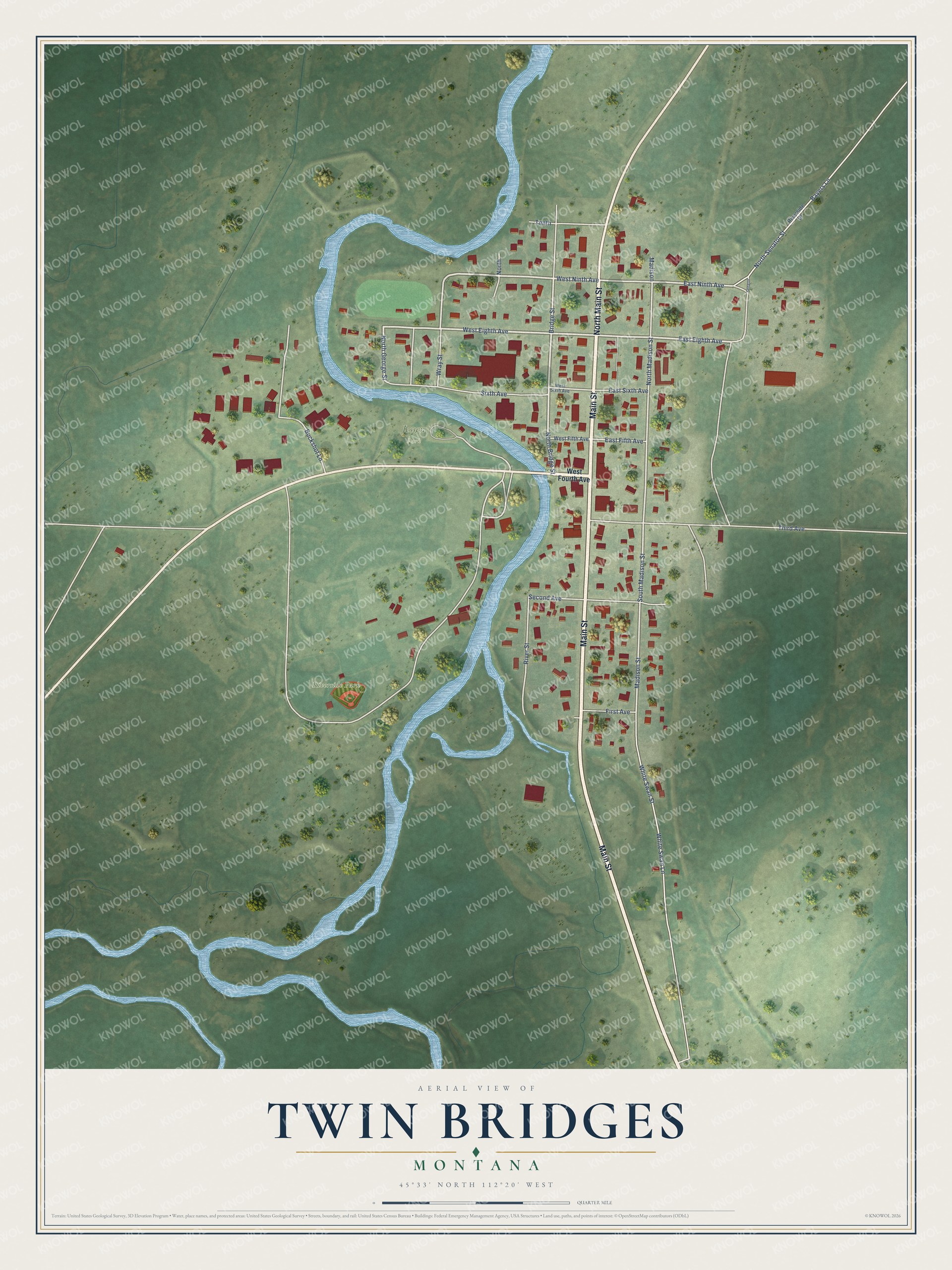 Watermarked full-map preview of Twin Bridges, Montana