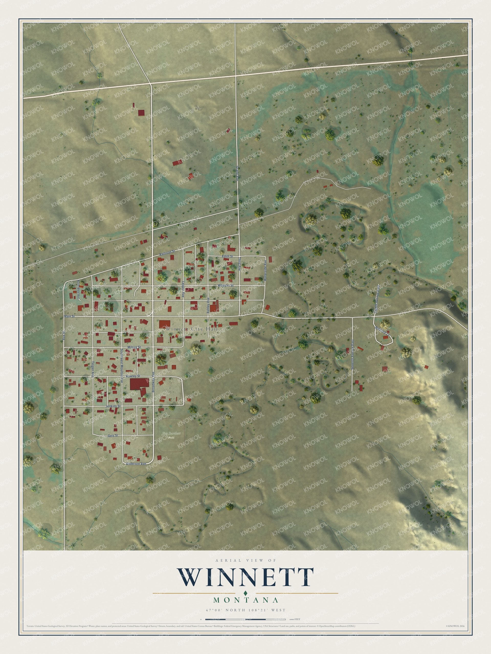 Watermarked full-map preview of Winnett, Montana